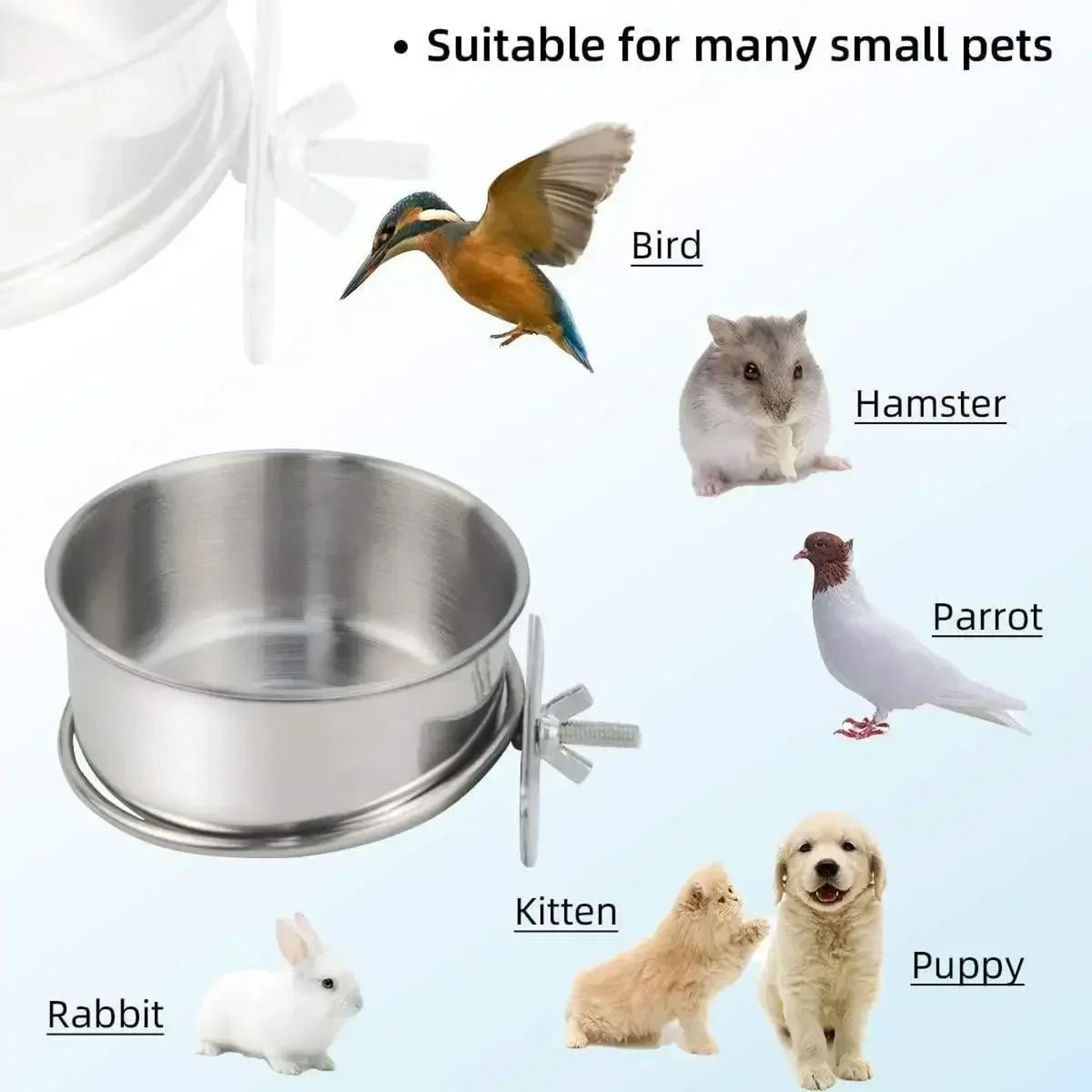 Clip On Stainless Steel Pet Food  Water Bowl For Rabbit Bird Hamster  Small Animals 4