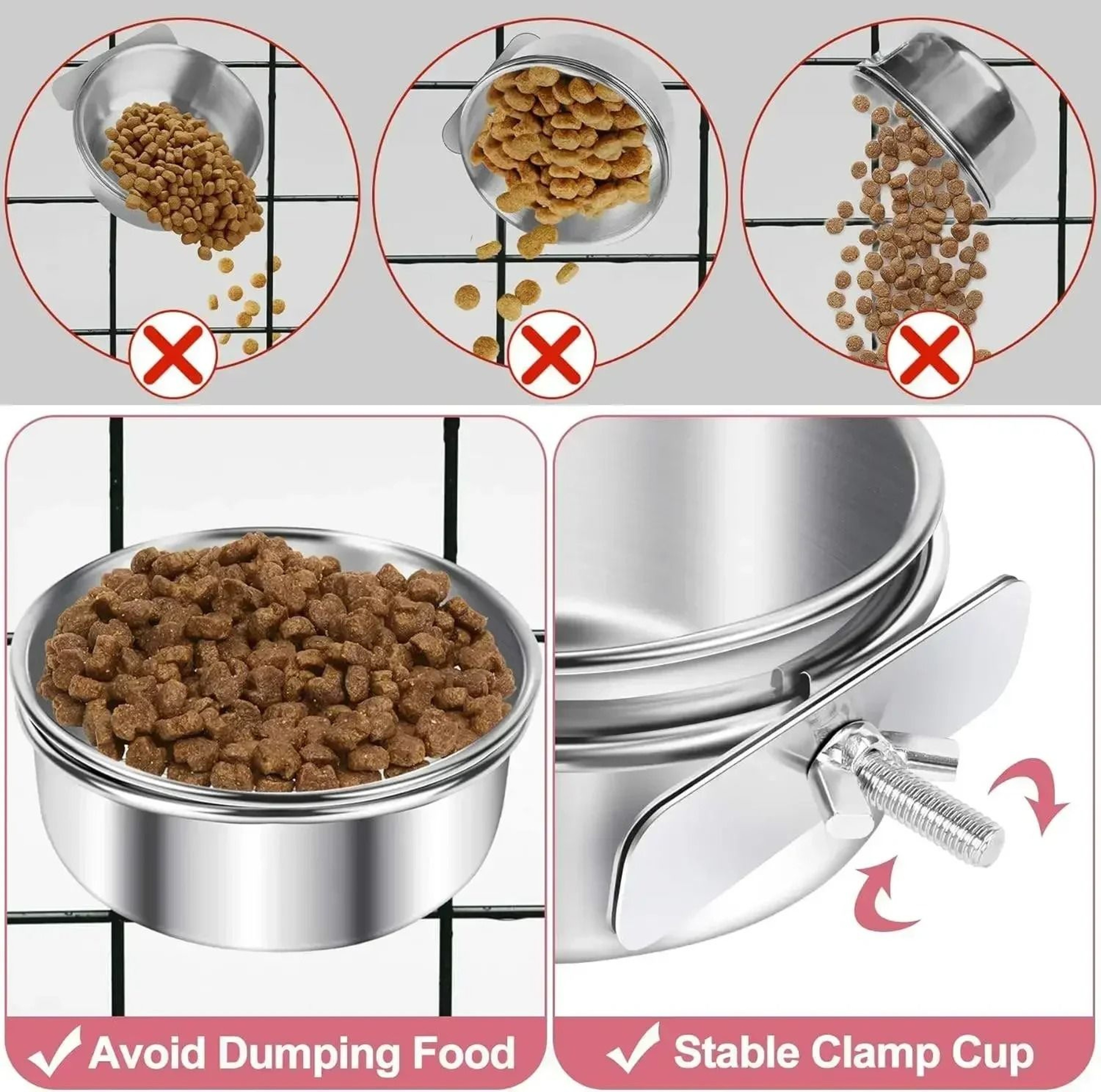 Clip On Stainless Steel Pet Food  Water Bowl For Rabbit Bird Hamster  Small Animals 5