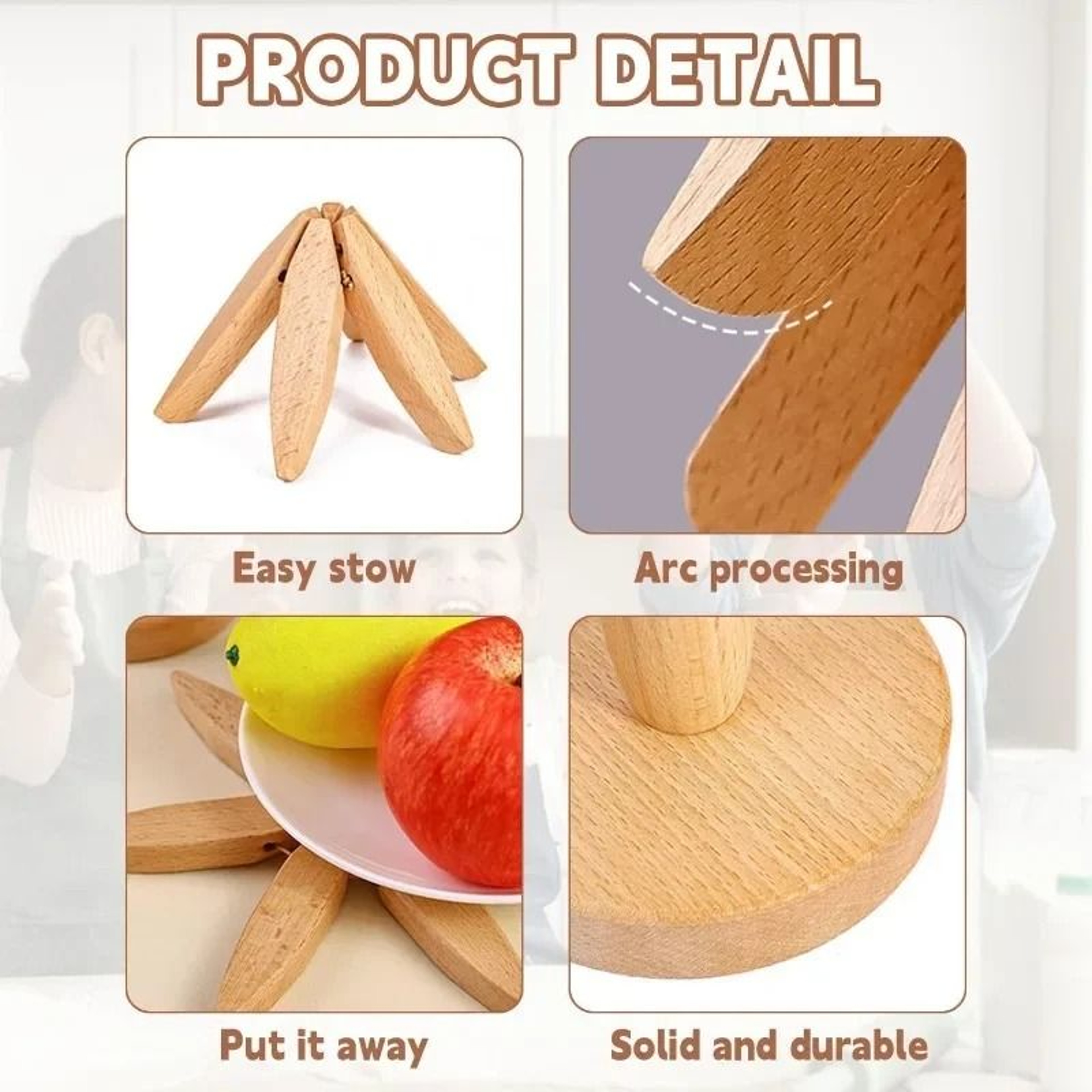 Natural Bamboo Tree Coaster Set Heat Resistant Trivets With Stand 4