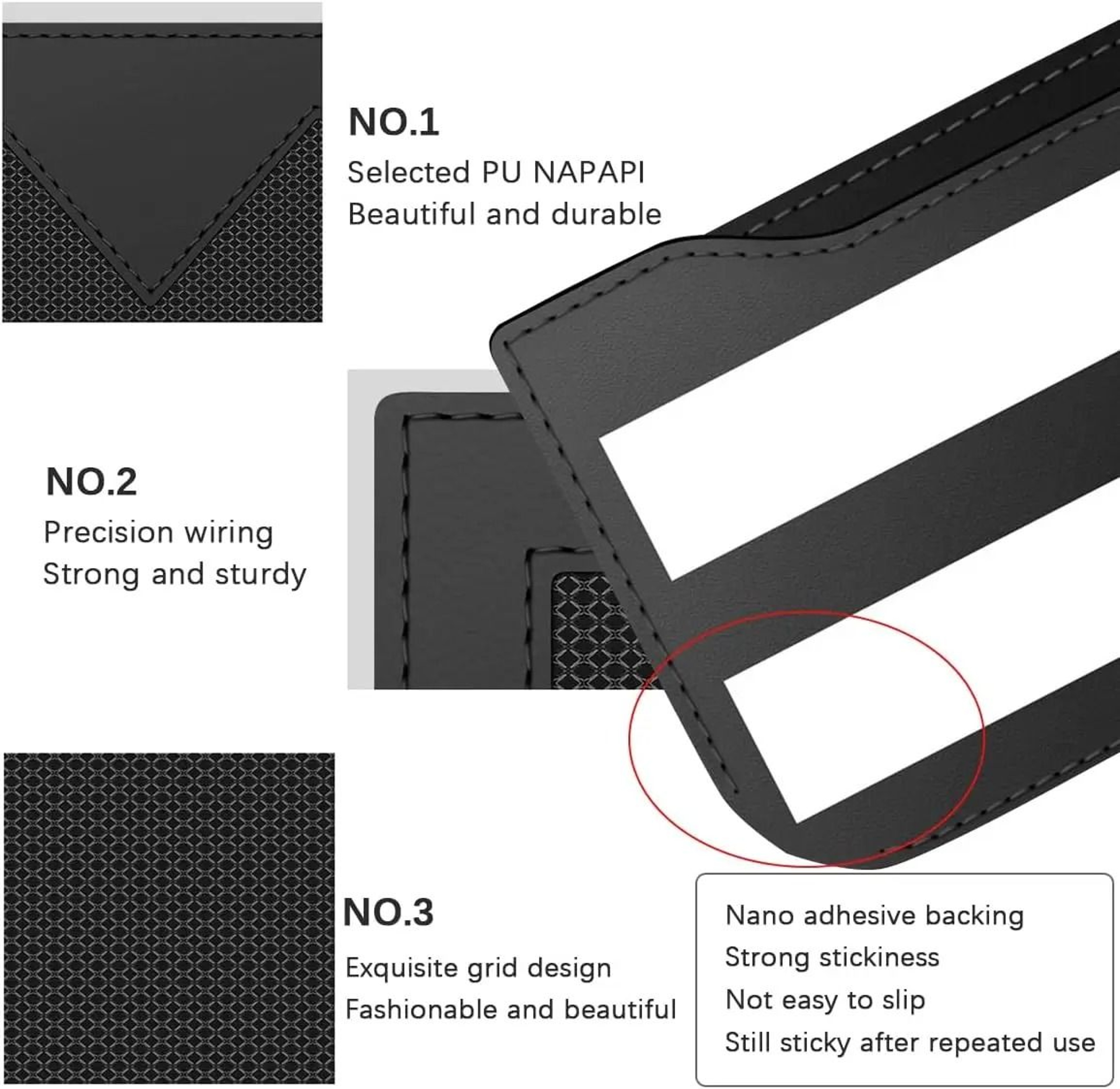 PU Leather Adhesive Car Storage Pocket Phone Holder Organizer 3