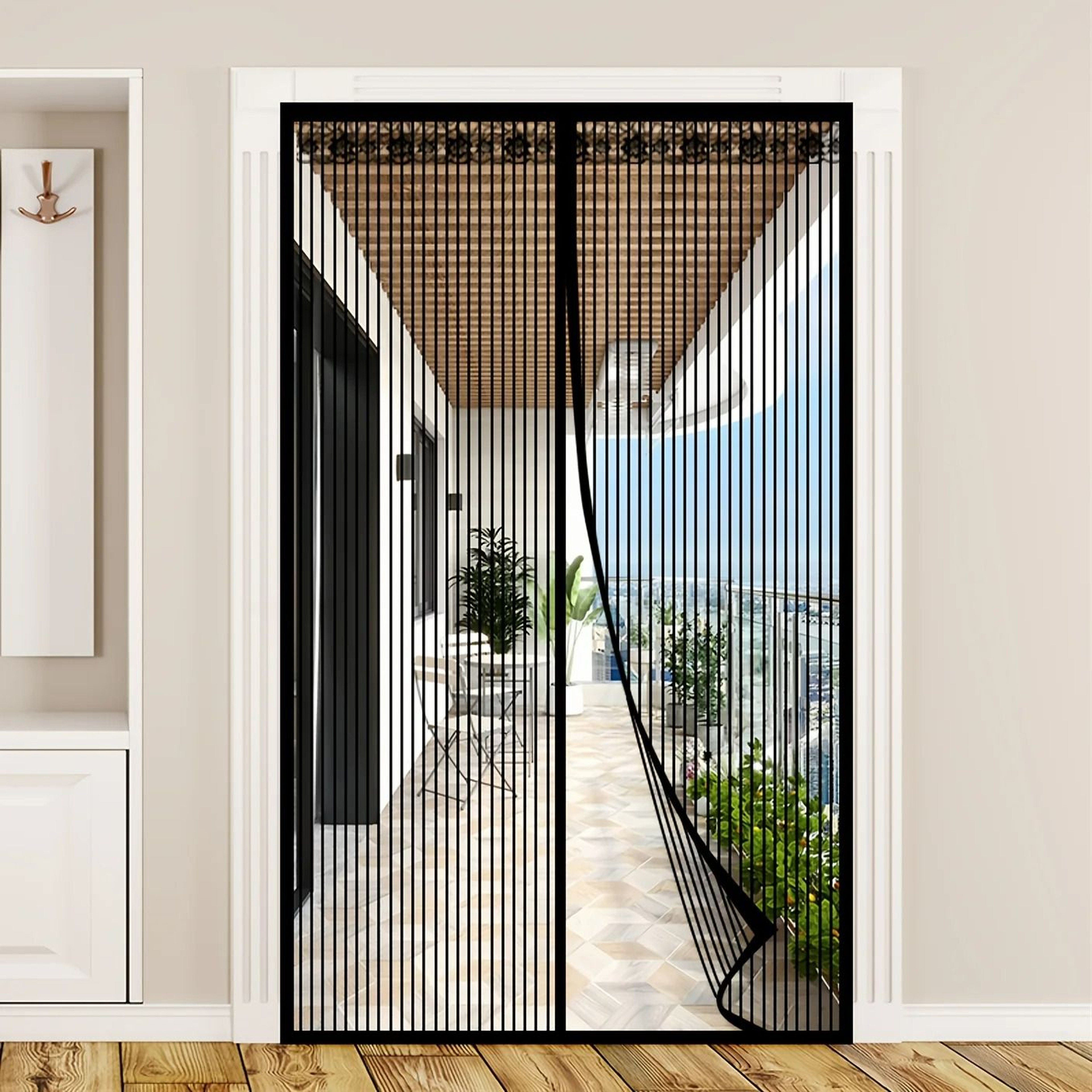Extra Large Striped Automatic Magnetic Screen Door 0