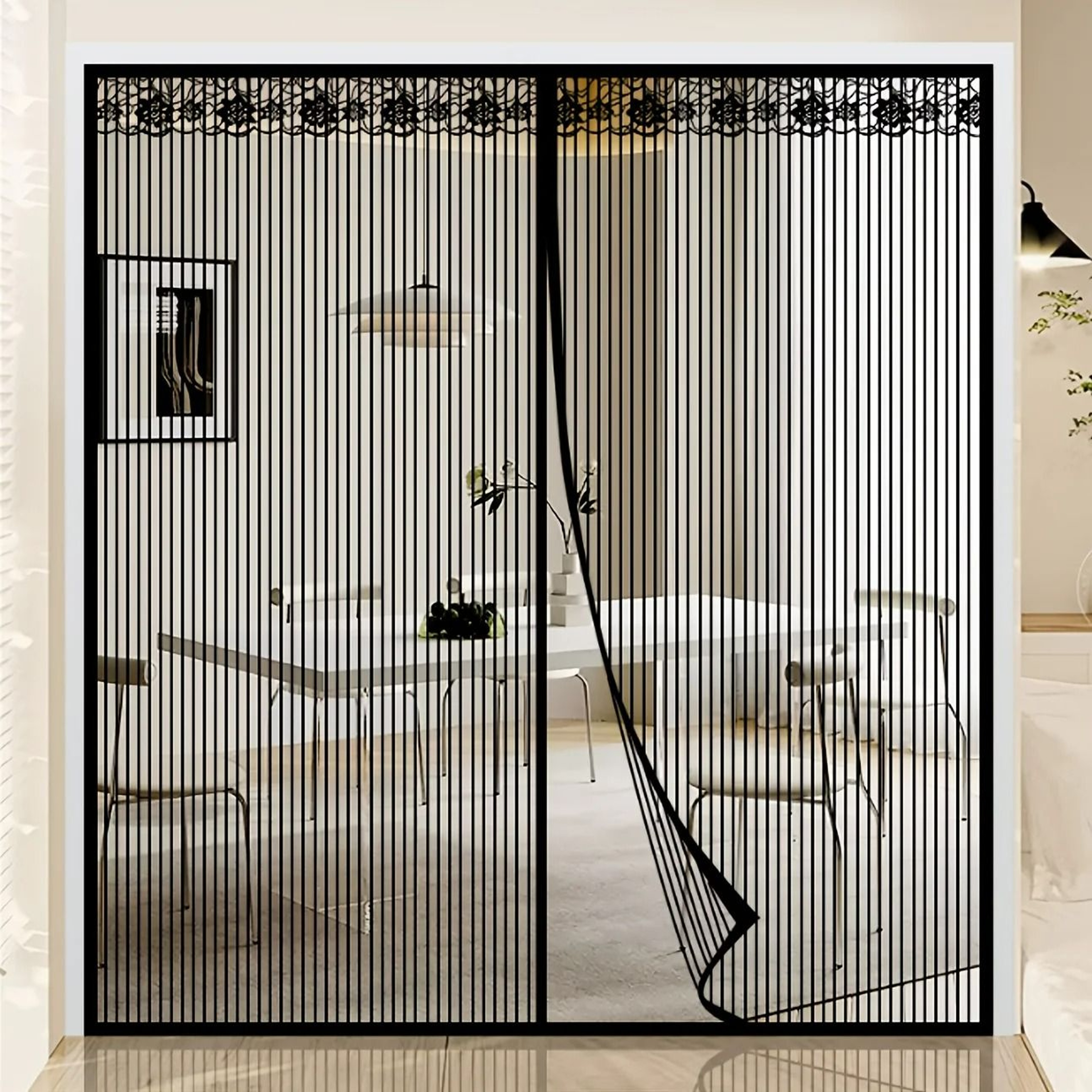 Extra Large Striped Automatic Magnetic Screen Door 1