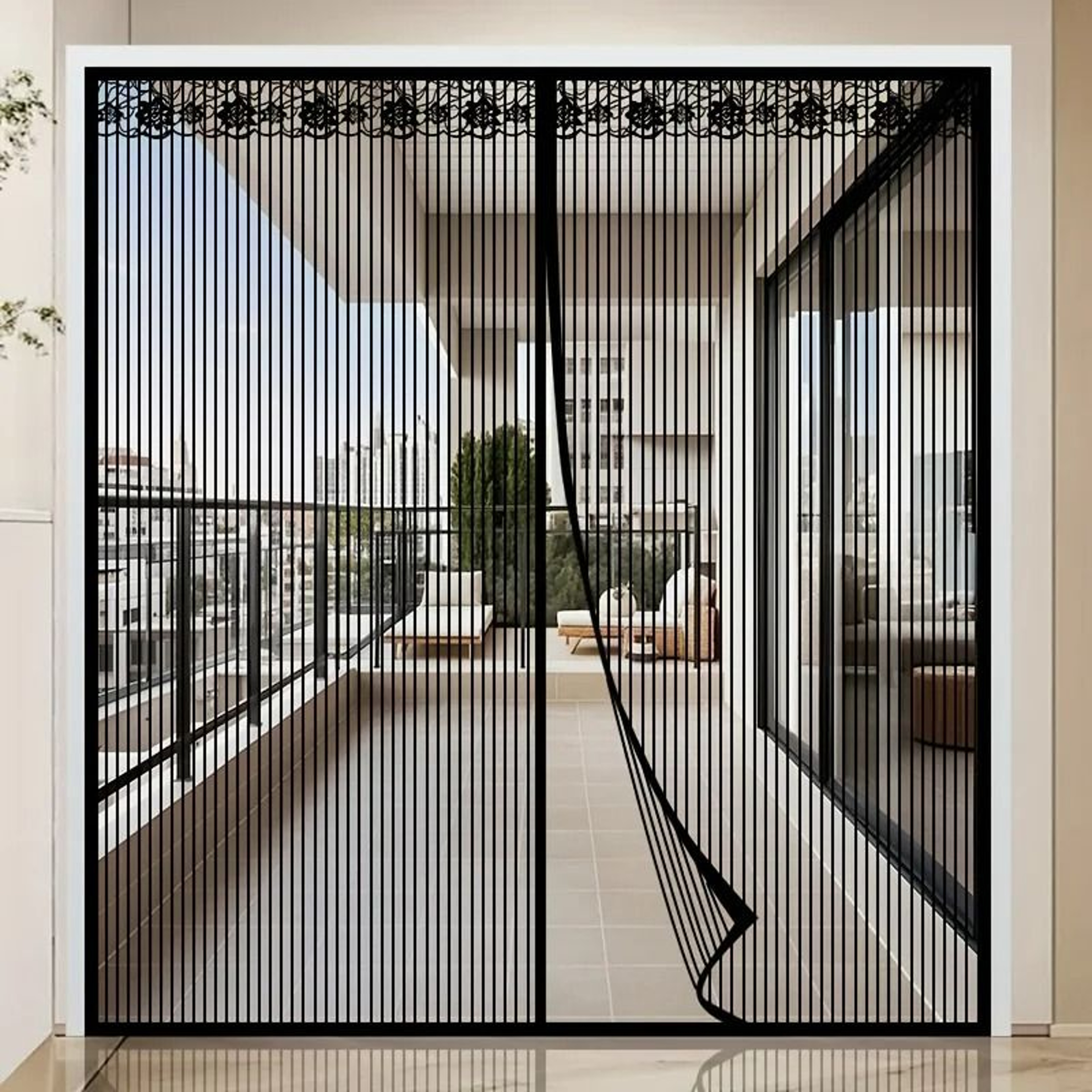 Extra Large Striped Automatic Magnetic Screen Door 2