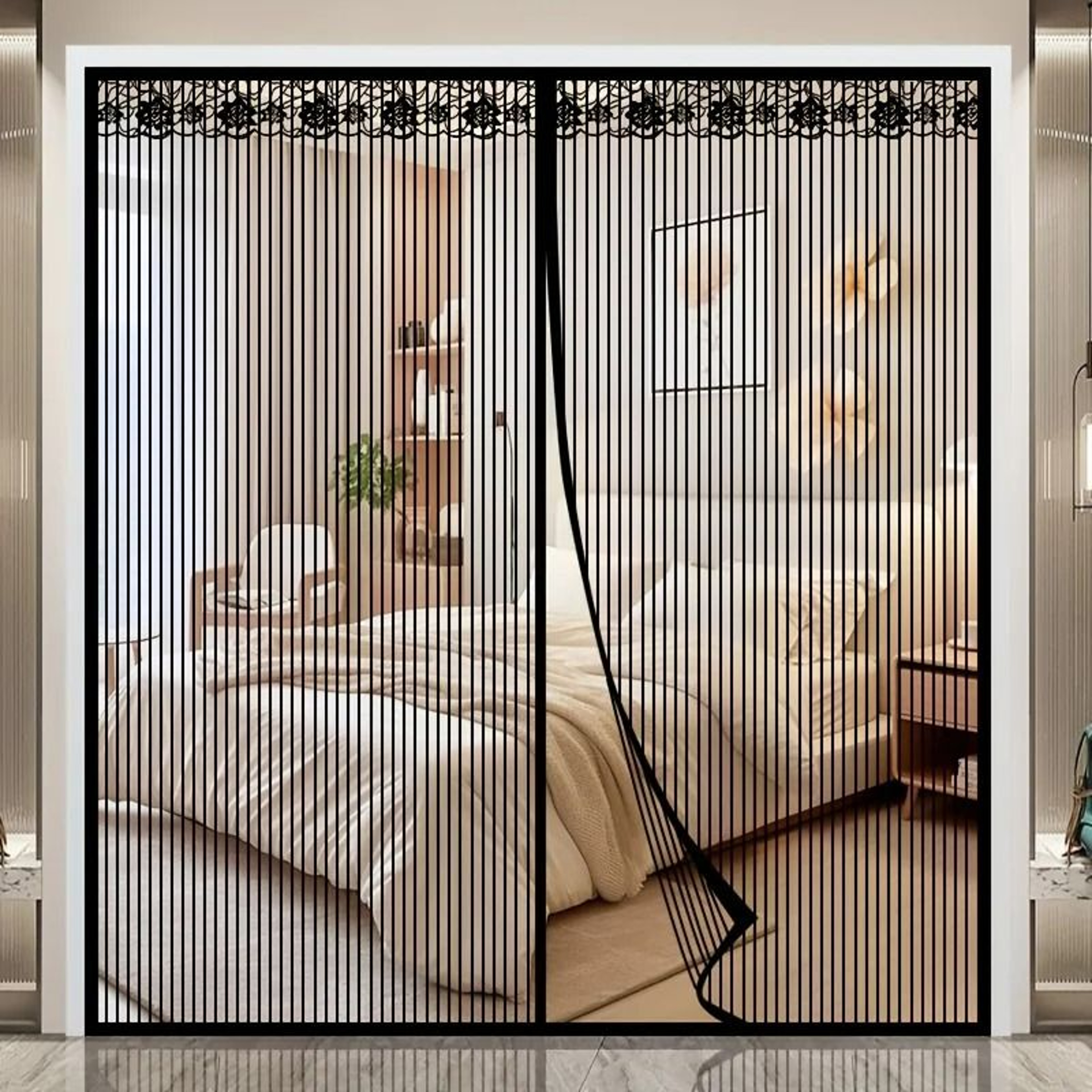 Extra Large Striped Automatic Magnetic Screen Door 3