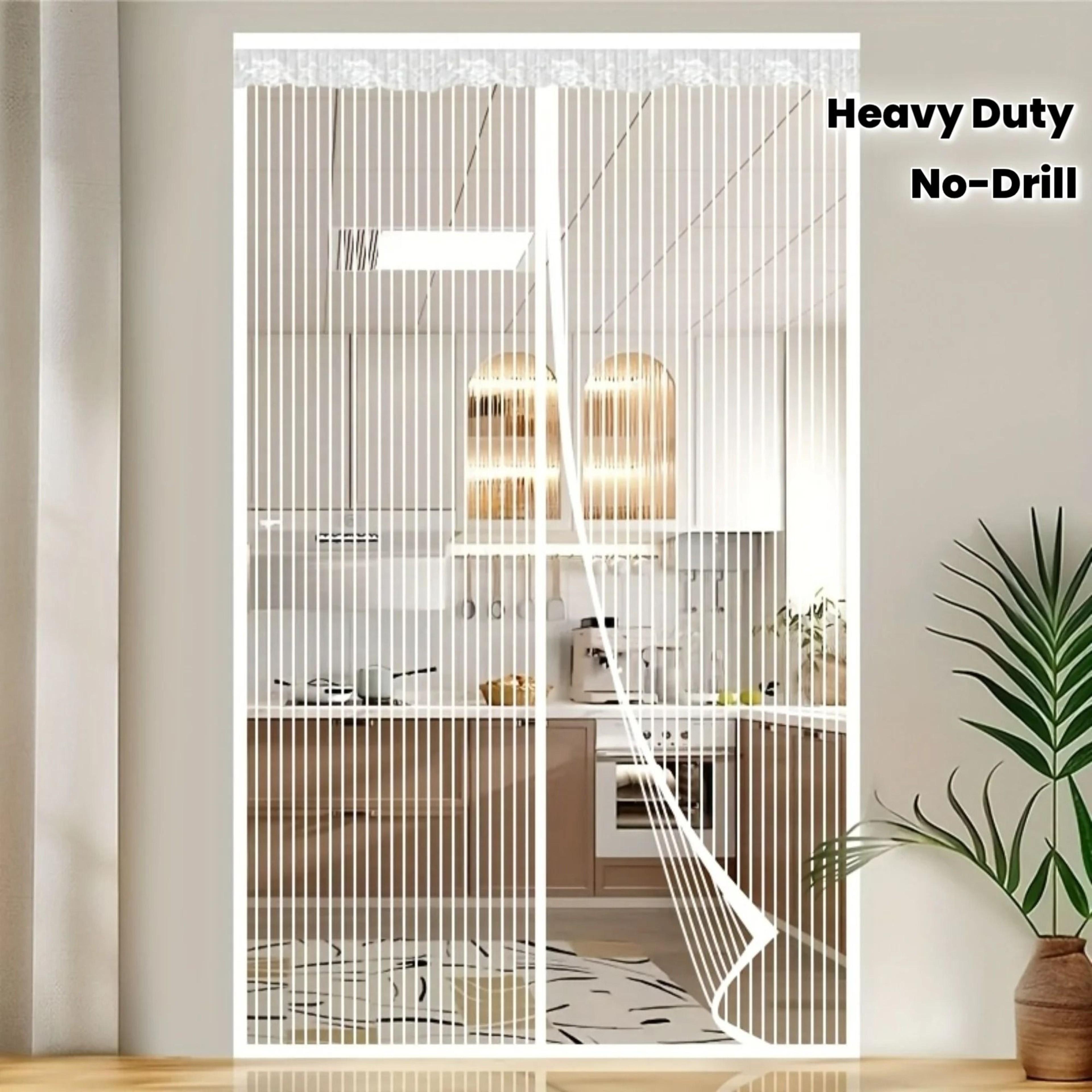Magnetic Mesh Door Screen With White Stripe Design 0