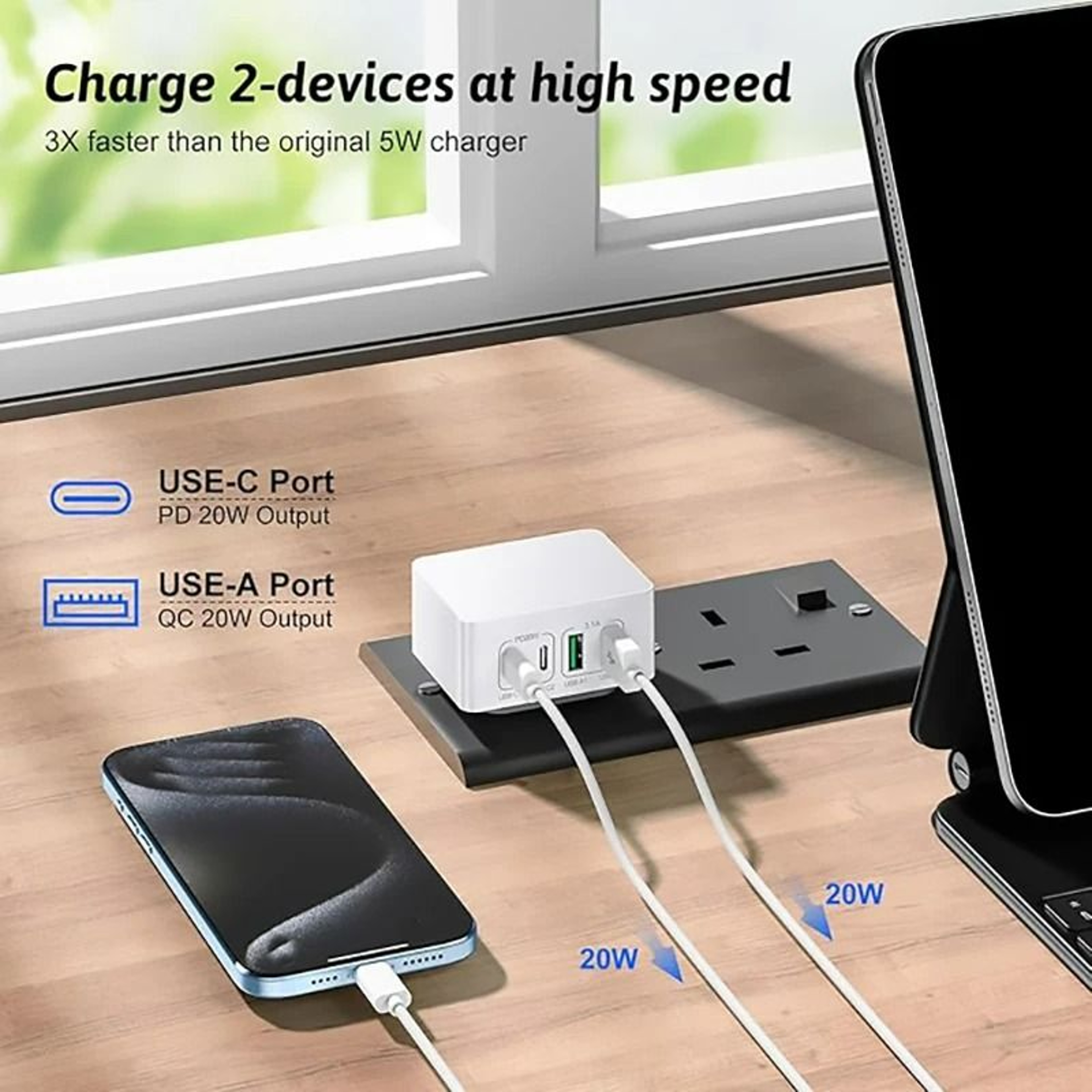 40W Four Port USB C And USB A Wall Charger 2