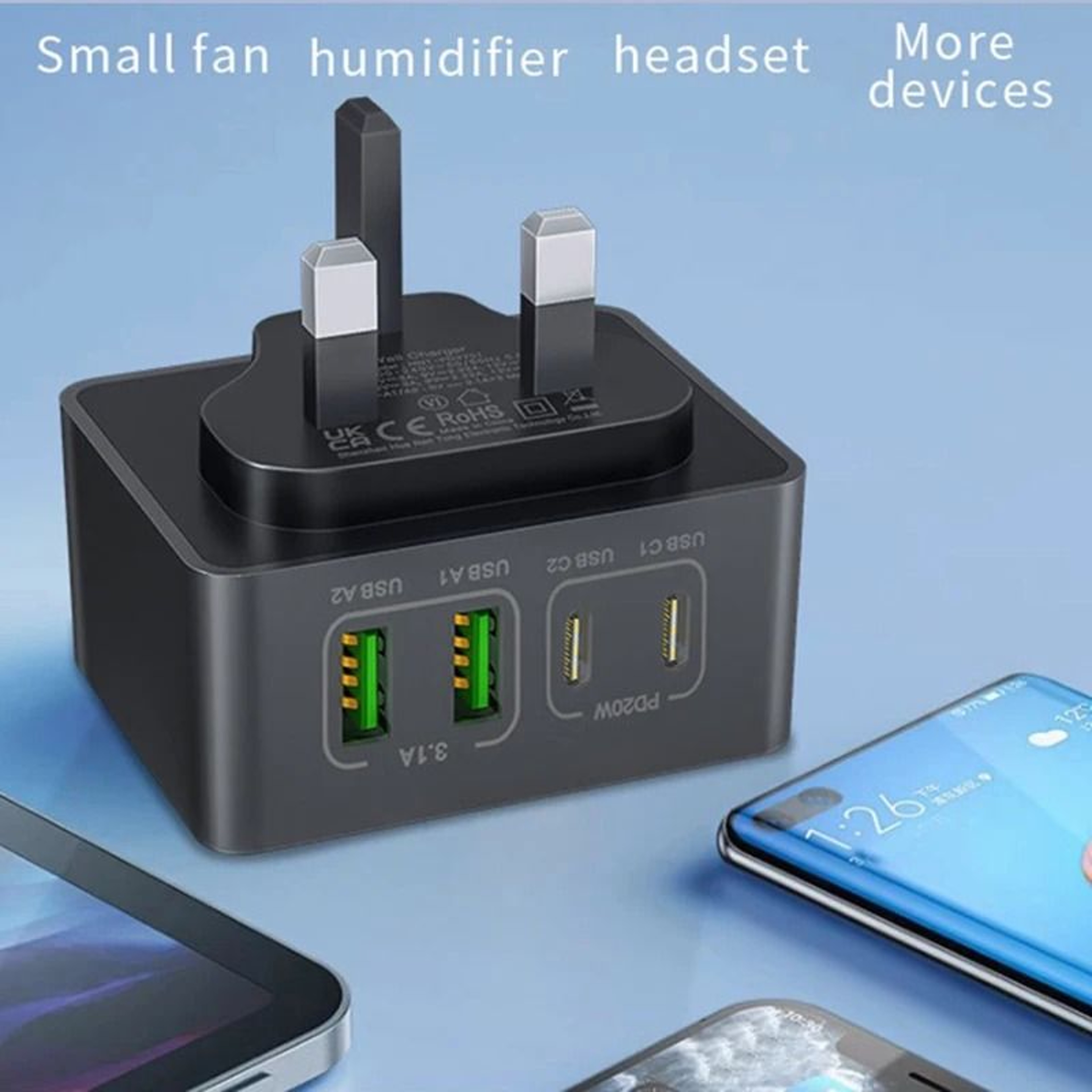 40W Four Port USB C And USB A Wall Charger 3