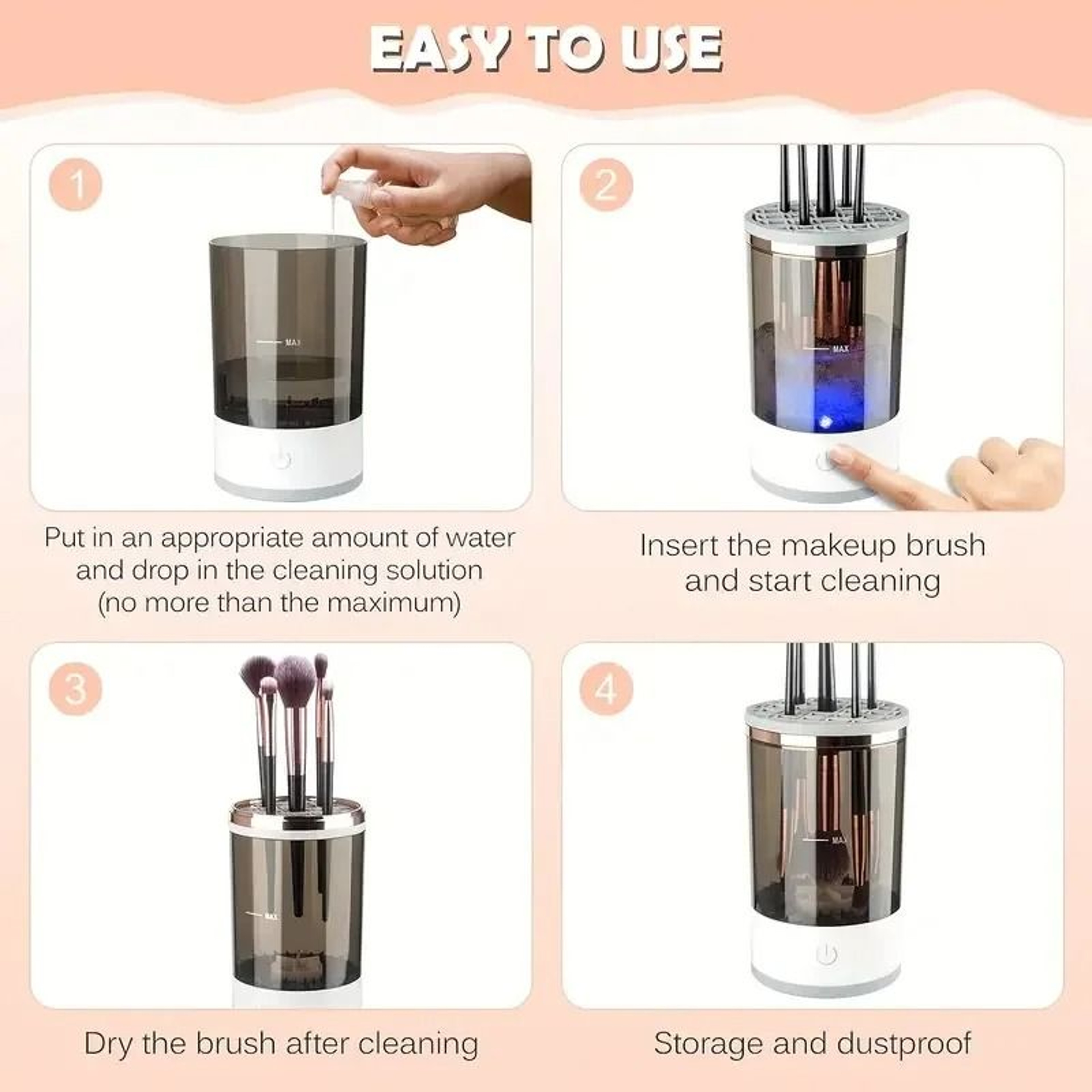 USB Plug Electric Makeup Brush Cleaner With Collars And Rubber Bowl 2