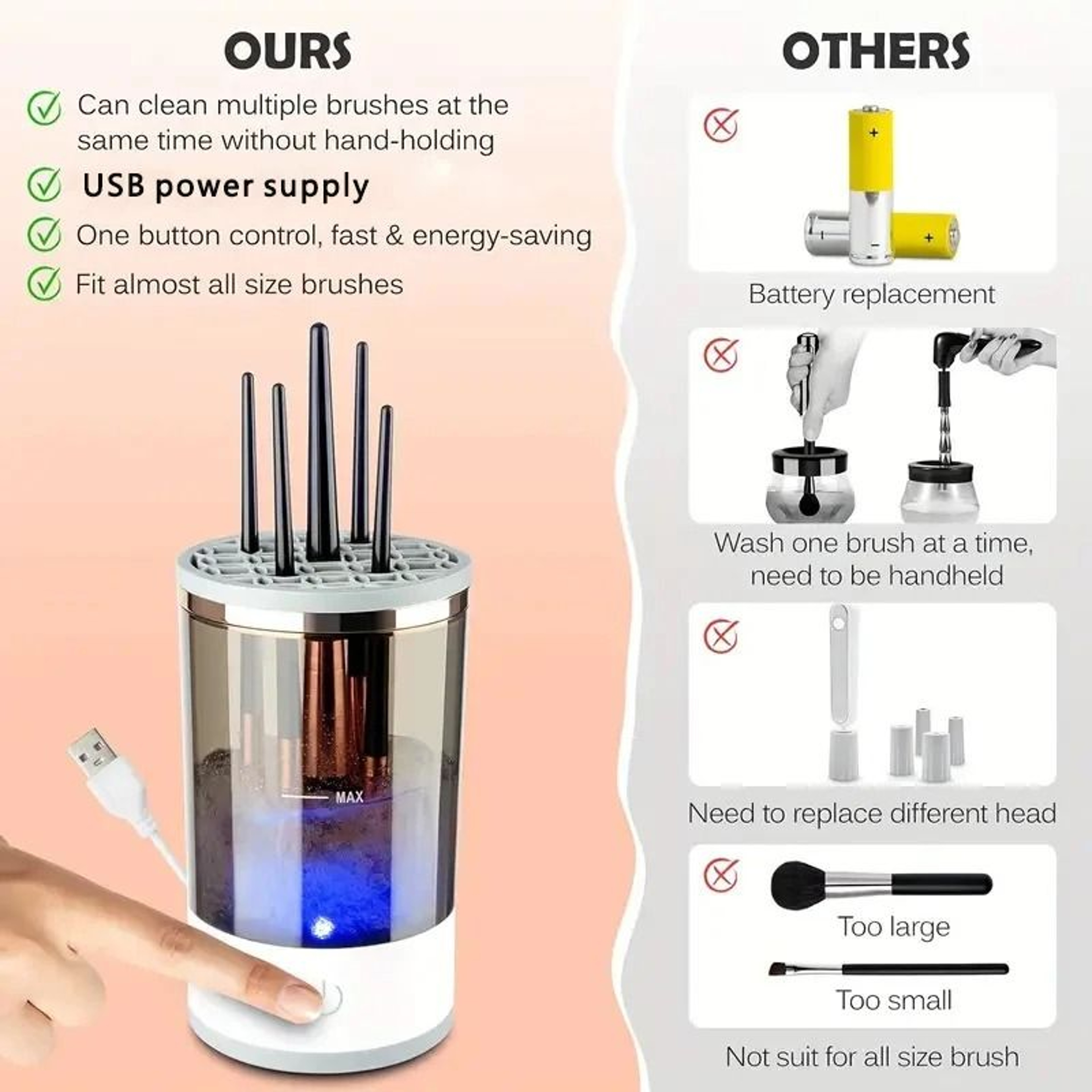 USB Plug Electric Makeup Brush Cleaner With Collars And Rubber Bowl 3
