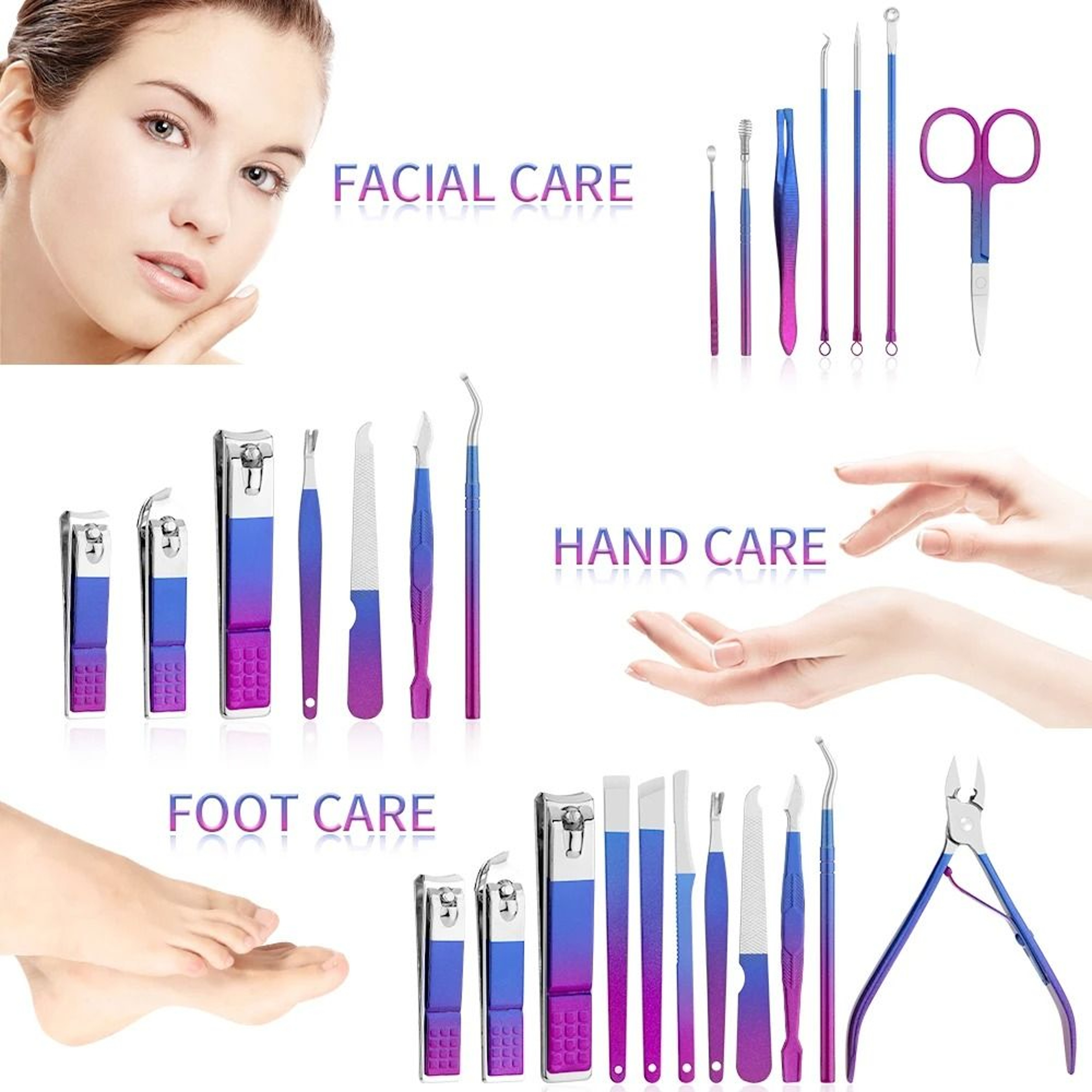Stainless Steel Gradient Manicure And Pedicure Kit With Nail Scissors And Travel Case 2