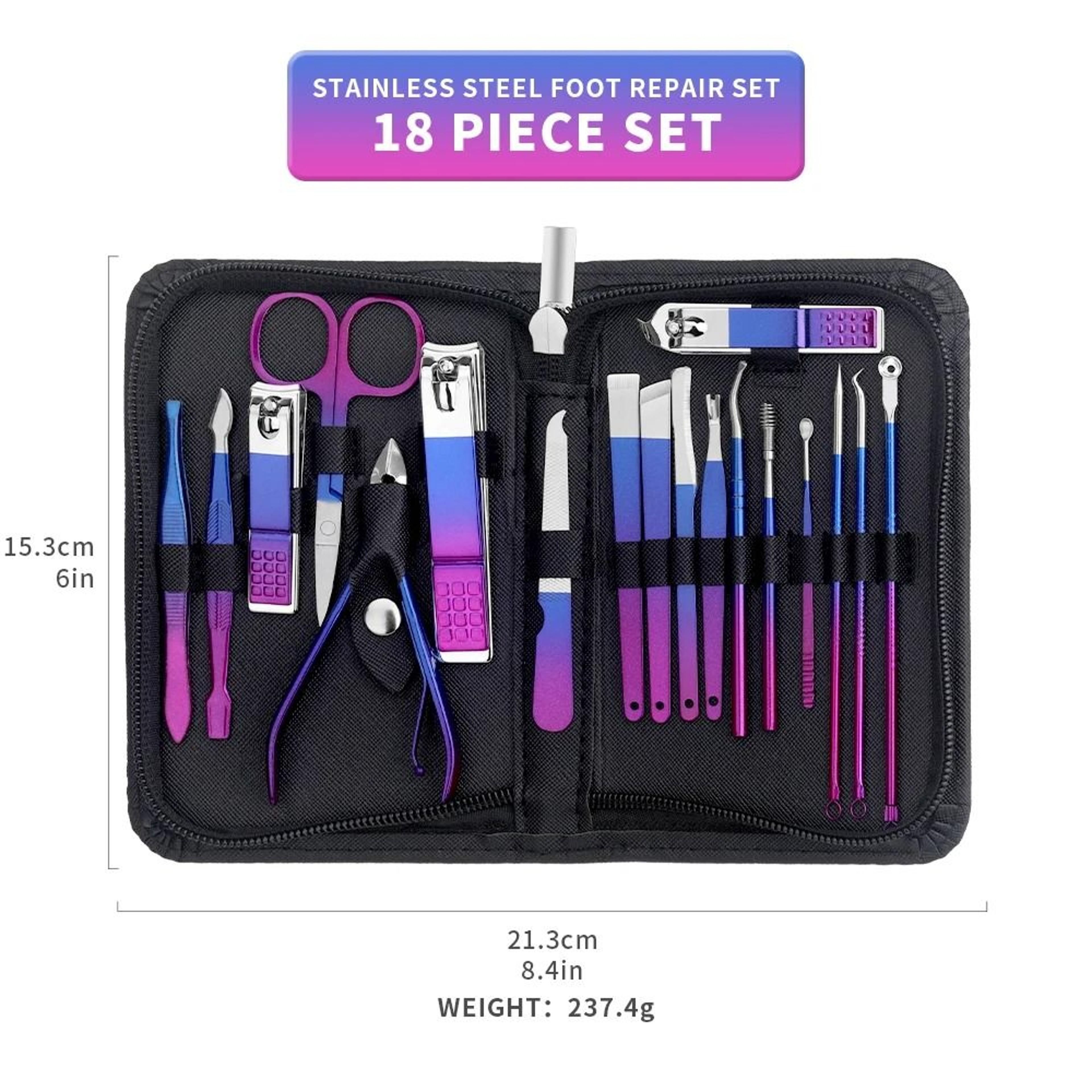 Stainless Steel Gradient Manicure And Pedicure Kit With Nail Scissors And Travel Case 4