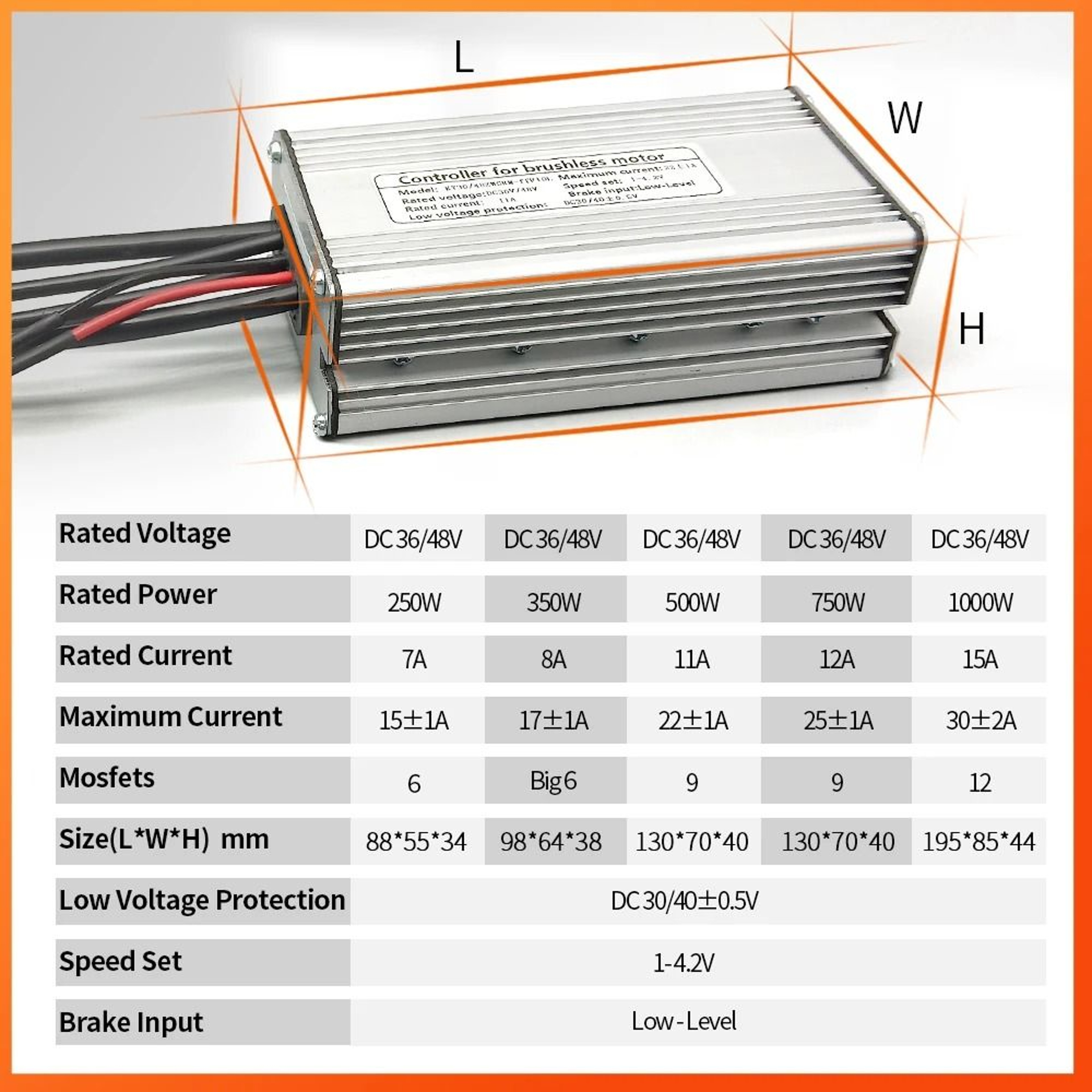 Electric Bike KT Controller 36V 48V Waterproof Brushless 250W 350W 500W 1000W With Light Function 3