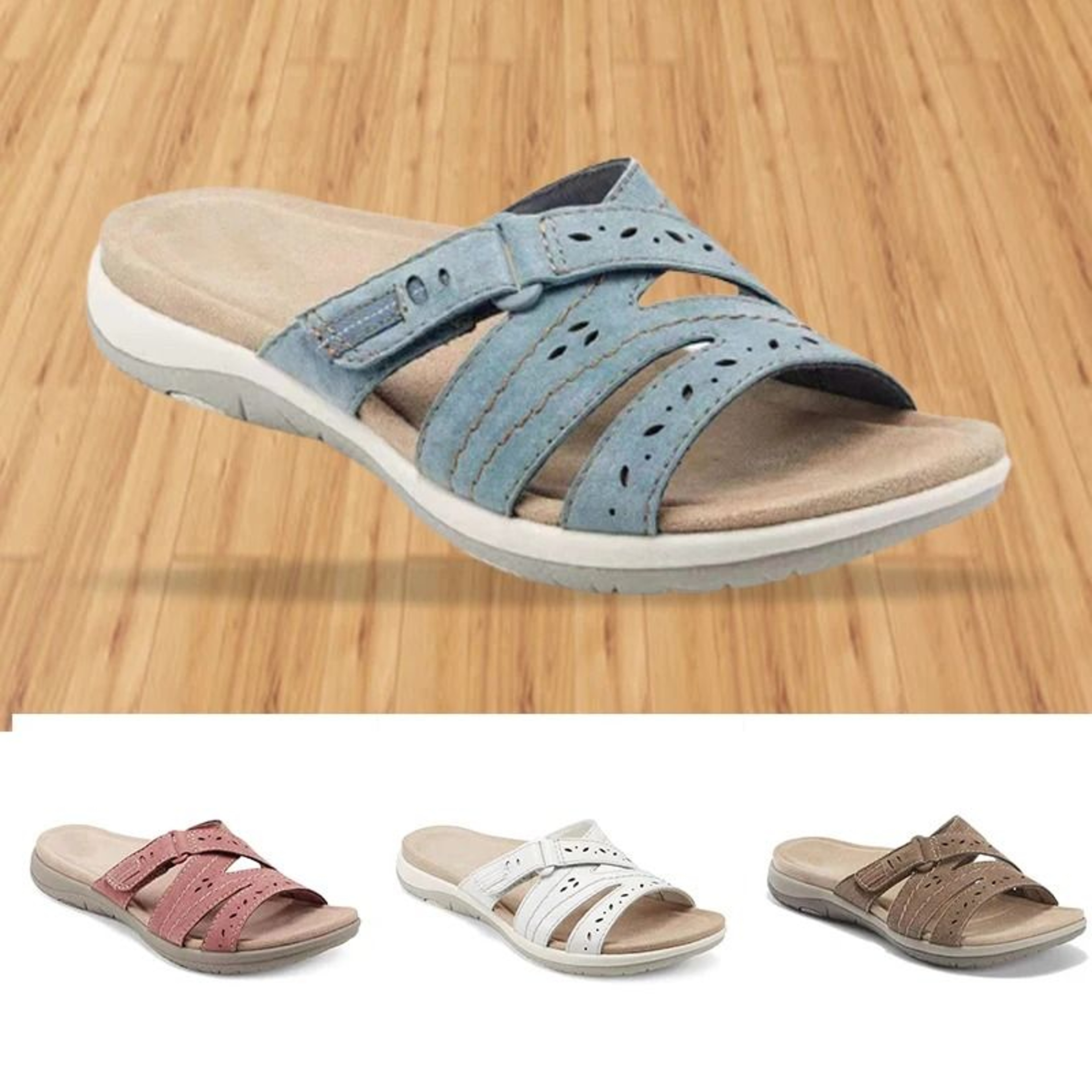 Women Orthopedic Flat Sandals HookandLoop Round Toe Comfy Summer Sandals 0