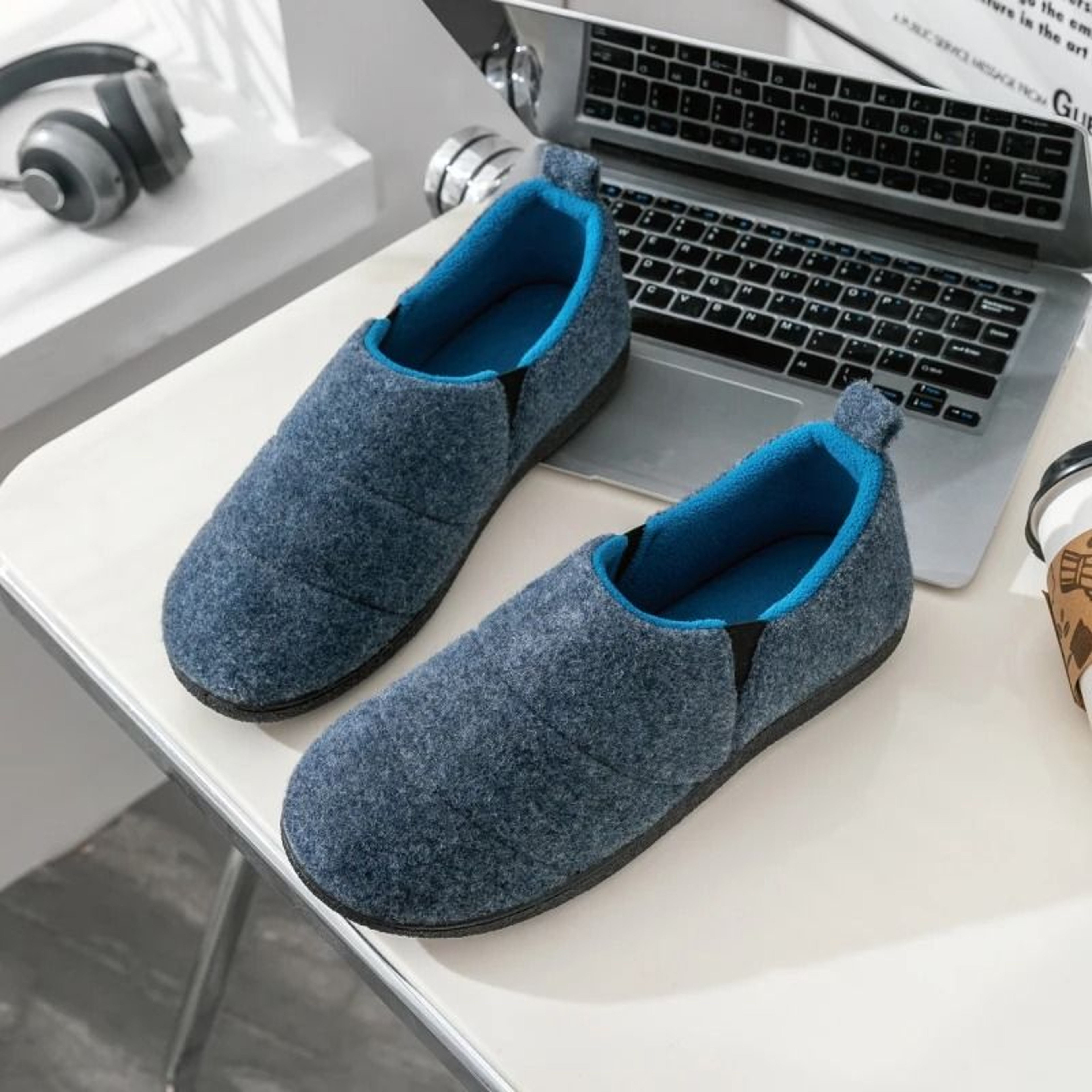 Mens Memory Foam Fur Lined Indoor Slides 6