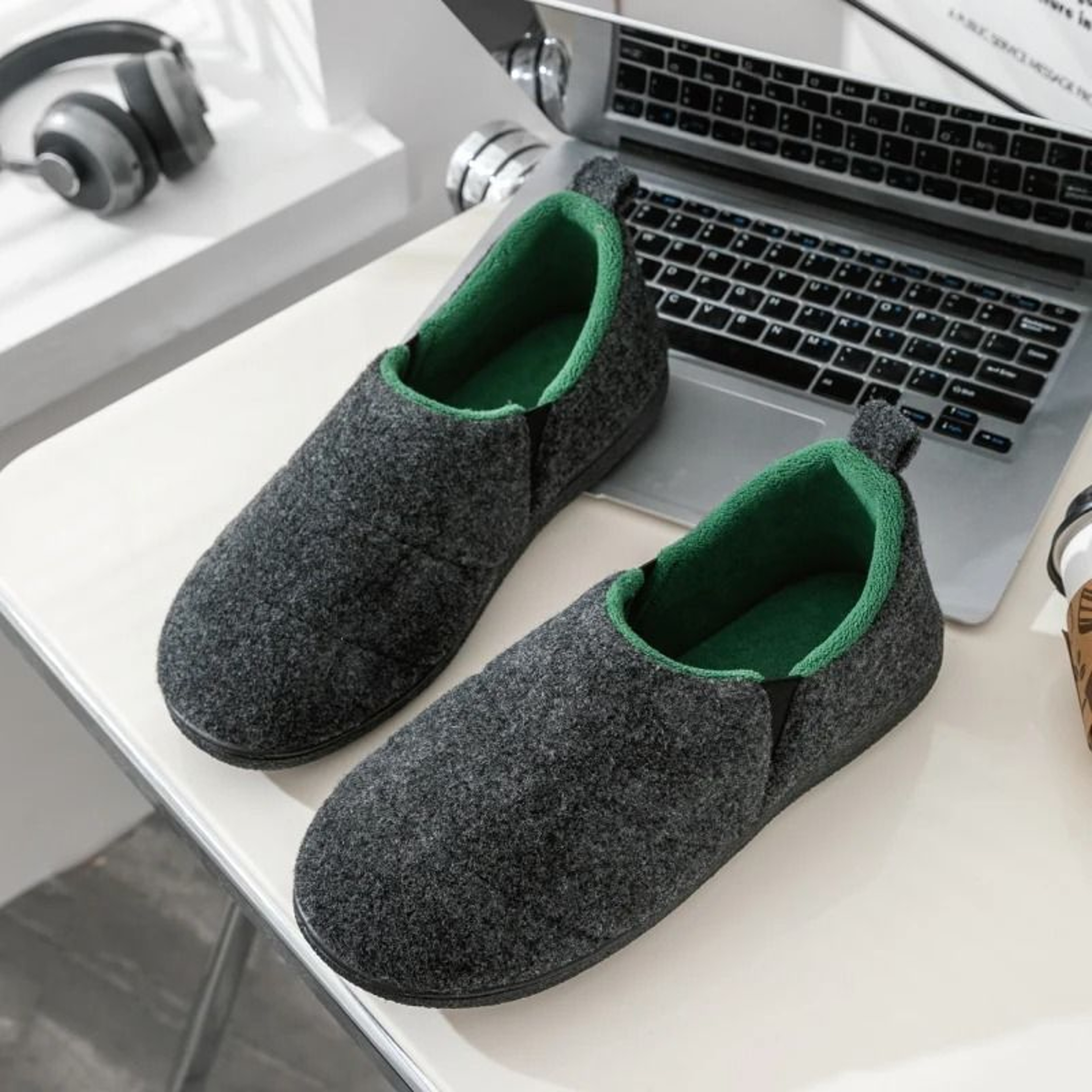 Mens Memory Foam Fur Lined Indoor Slides 7