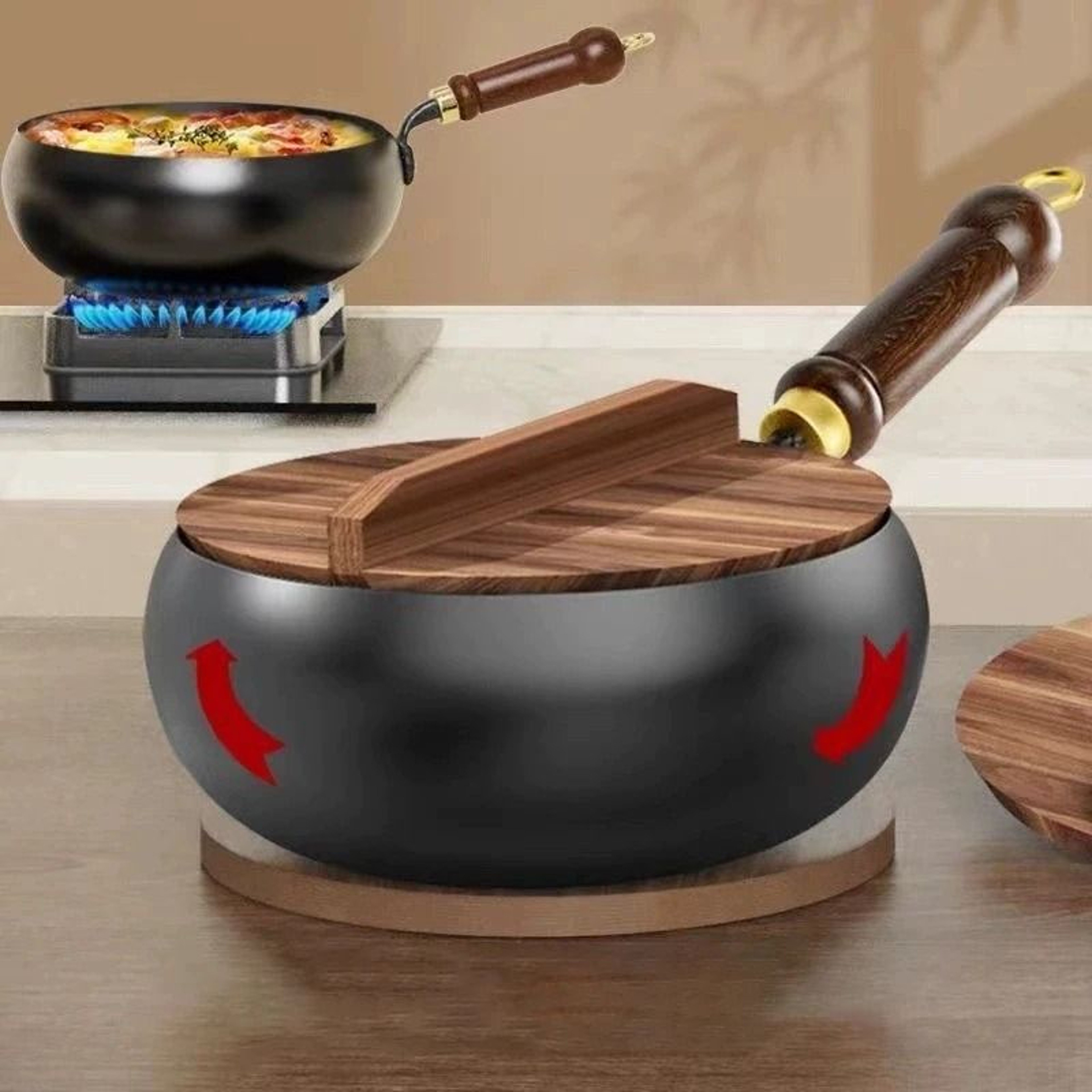 Big Belly Pot Deepened Non Stick Iron Pot Flat Bottom Frying Pan With Lid 0