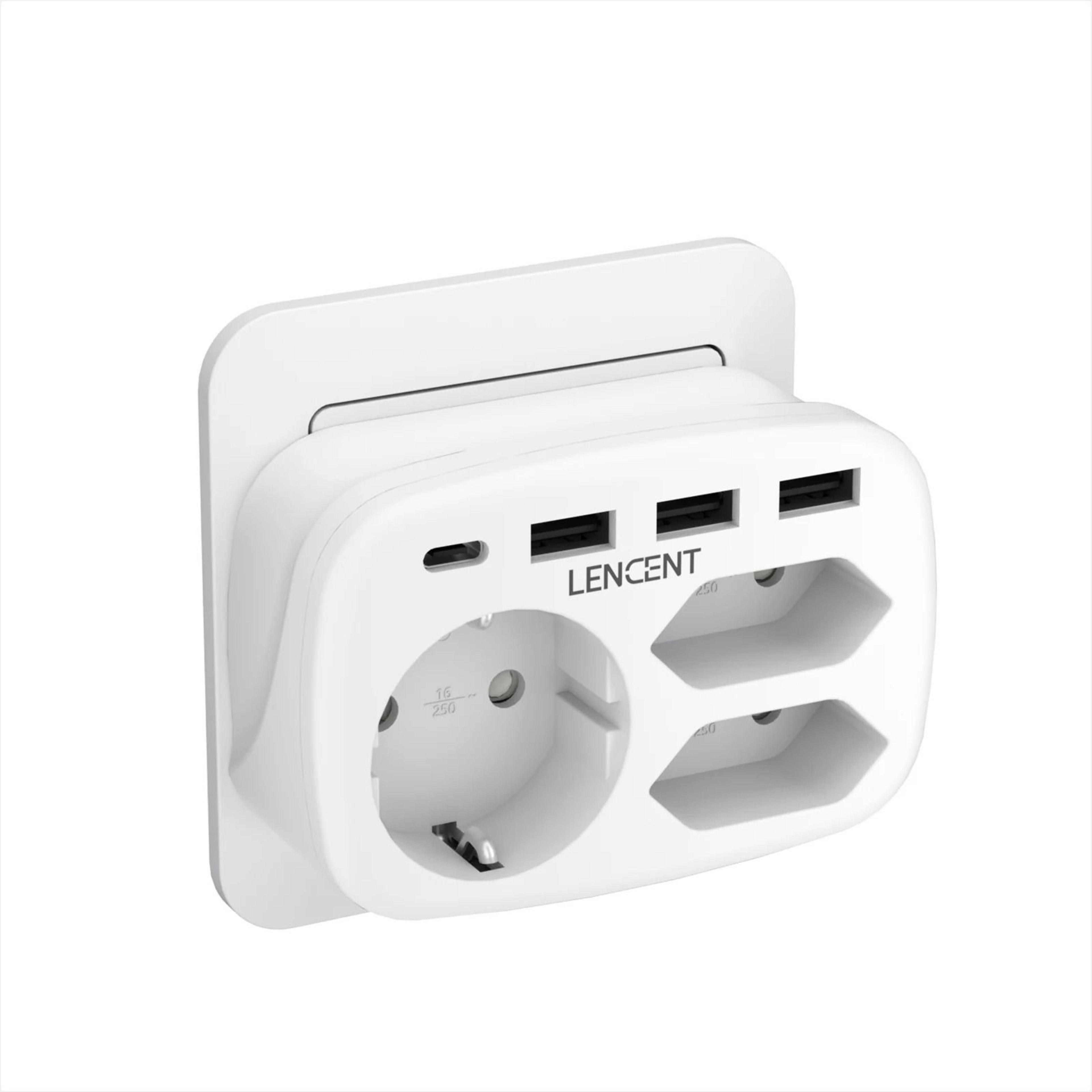 LENCENT EU Plug Power Strip With Three AC Outlets Three USB Ports And One USB C Adapter 10