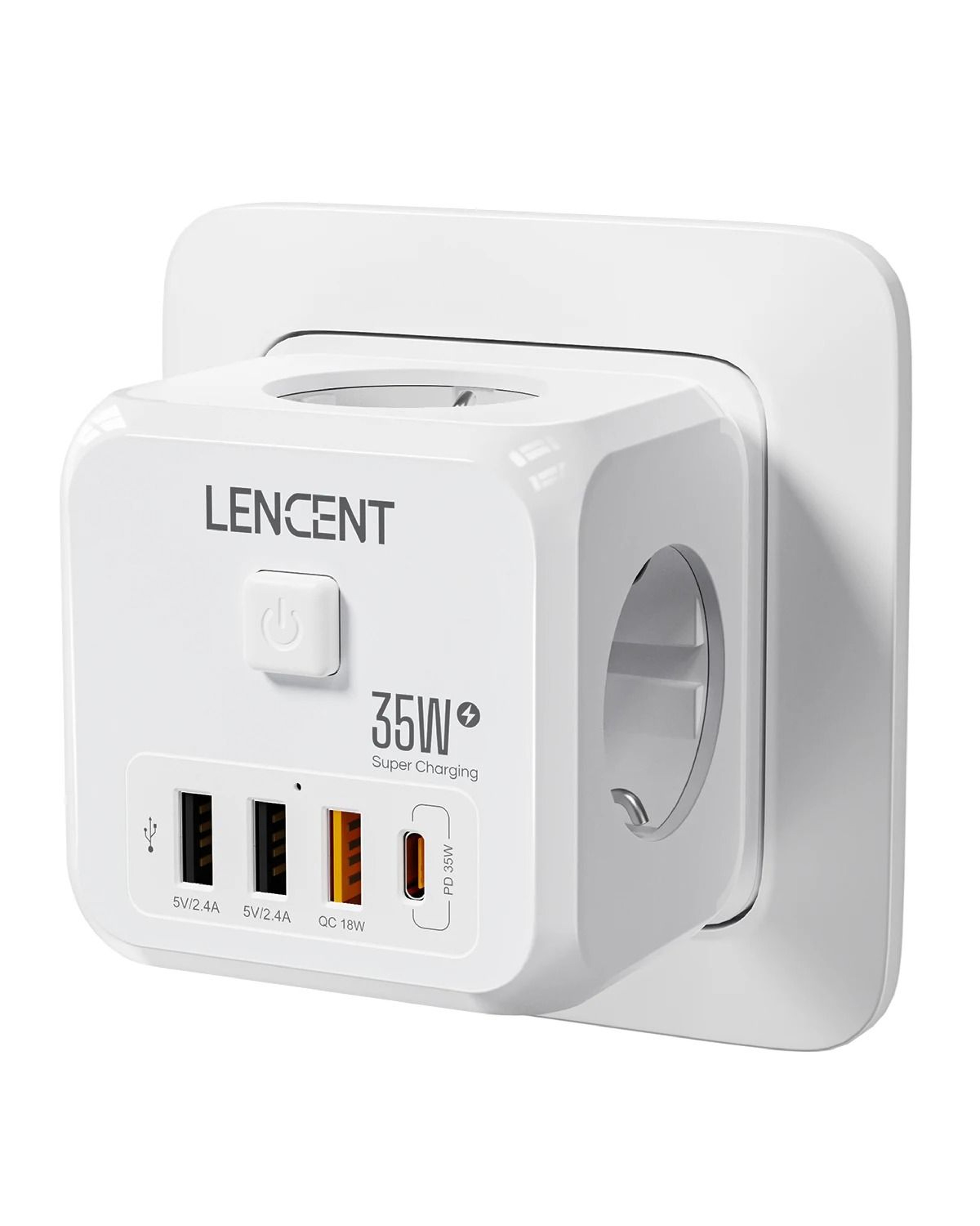 LENCENT EU Plug Power Strip With Three AC Outlets Three USB Ports And One USB C Adapter 13