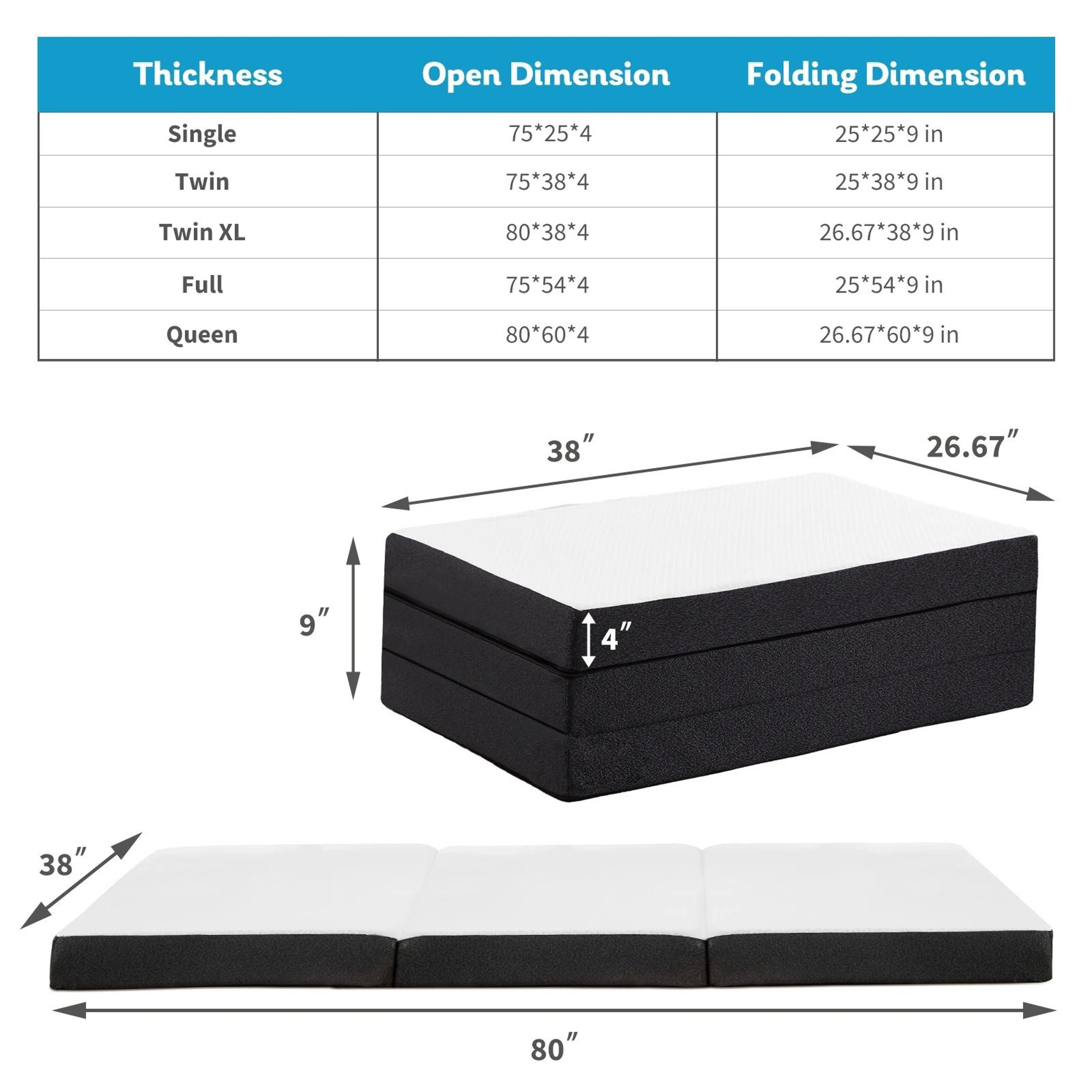 JHK Three Fold Portable Floor Bed Mattress Certified By CertiPUR US For Travel Camping Yoga 15