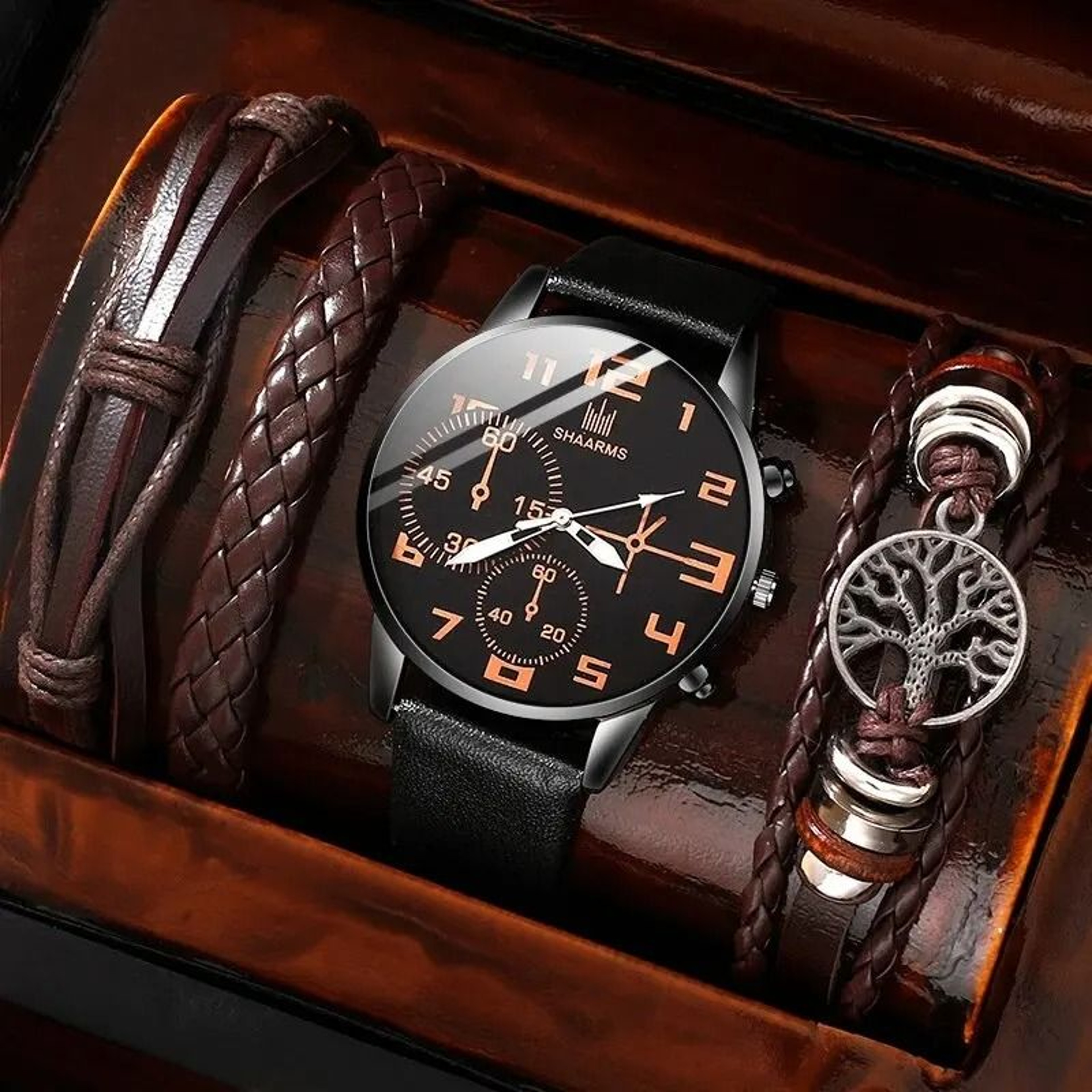 Mens Sports Bracelet Quartz Watch Set 5 Pcs 8