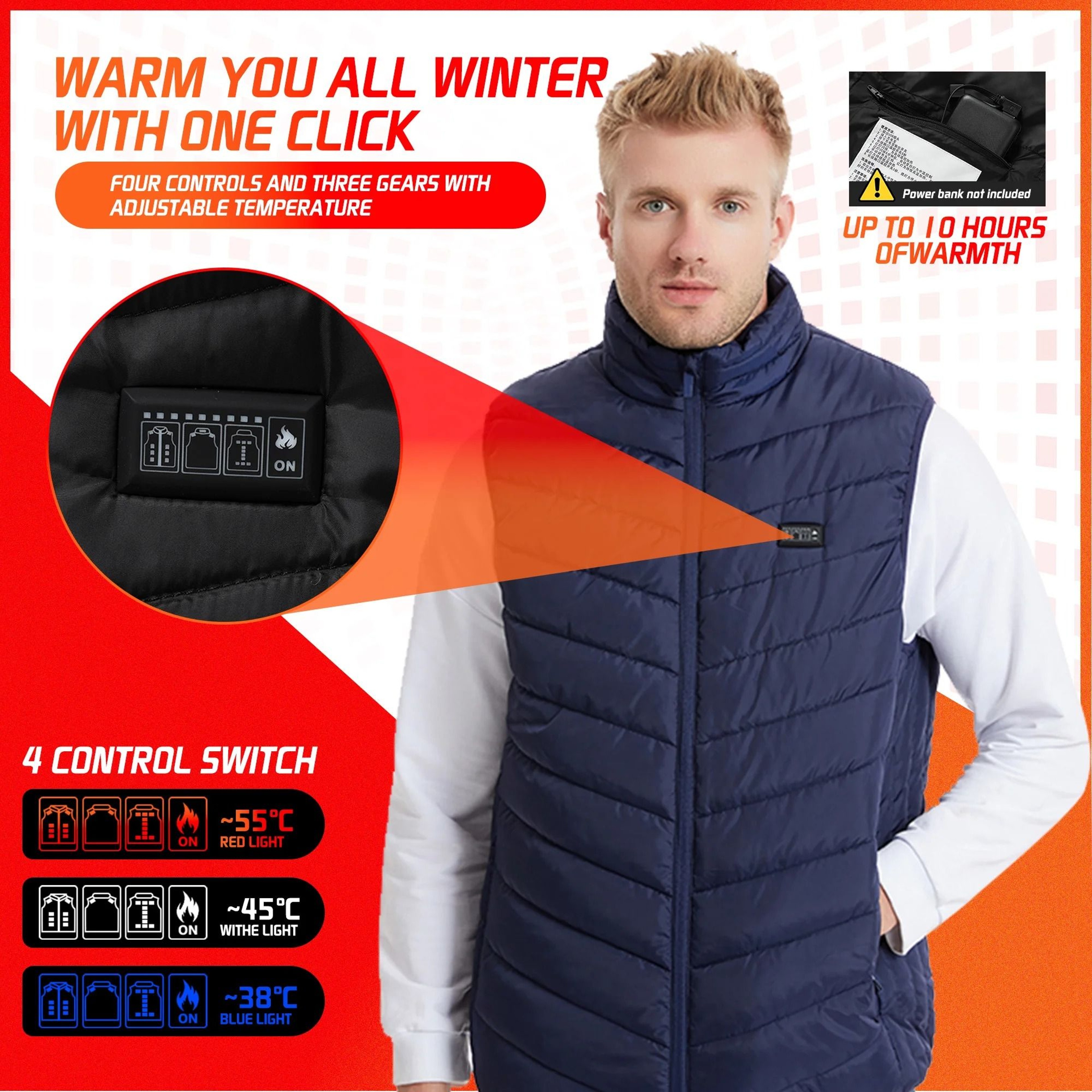 Heated Vest With 26 Heating Zones USB Powered Winter Thermal Jacket For Men And Women 3