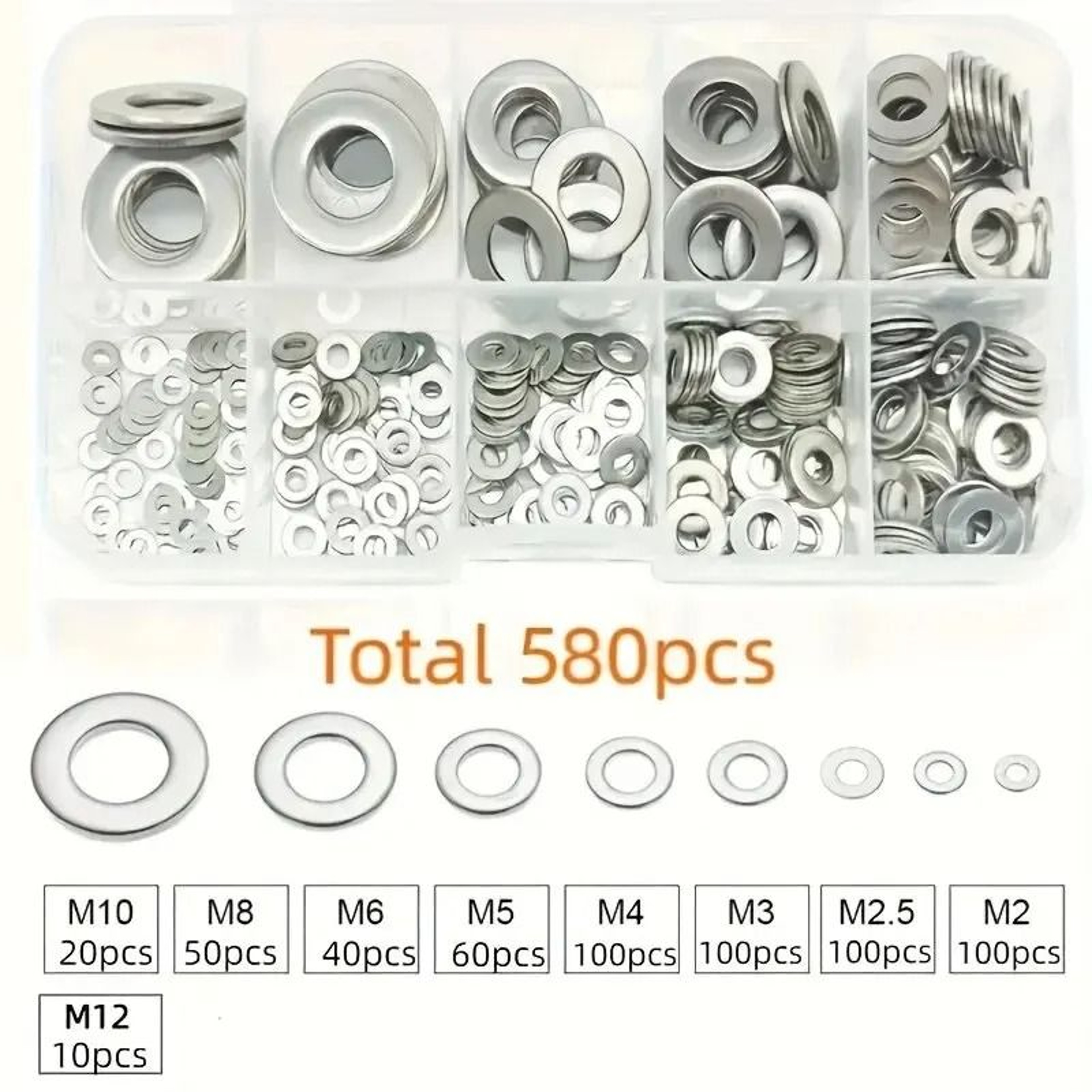 304 Stainless Steel Flat Washers Assortment Set 360 To 580 Pcs For Home Factory Repair And Workshop 1
