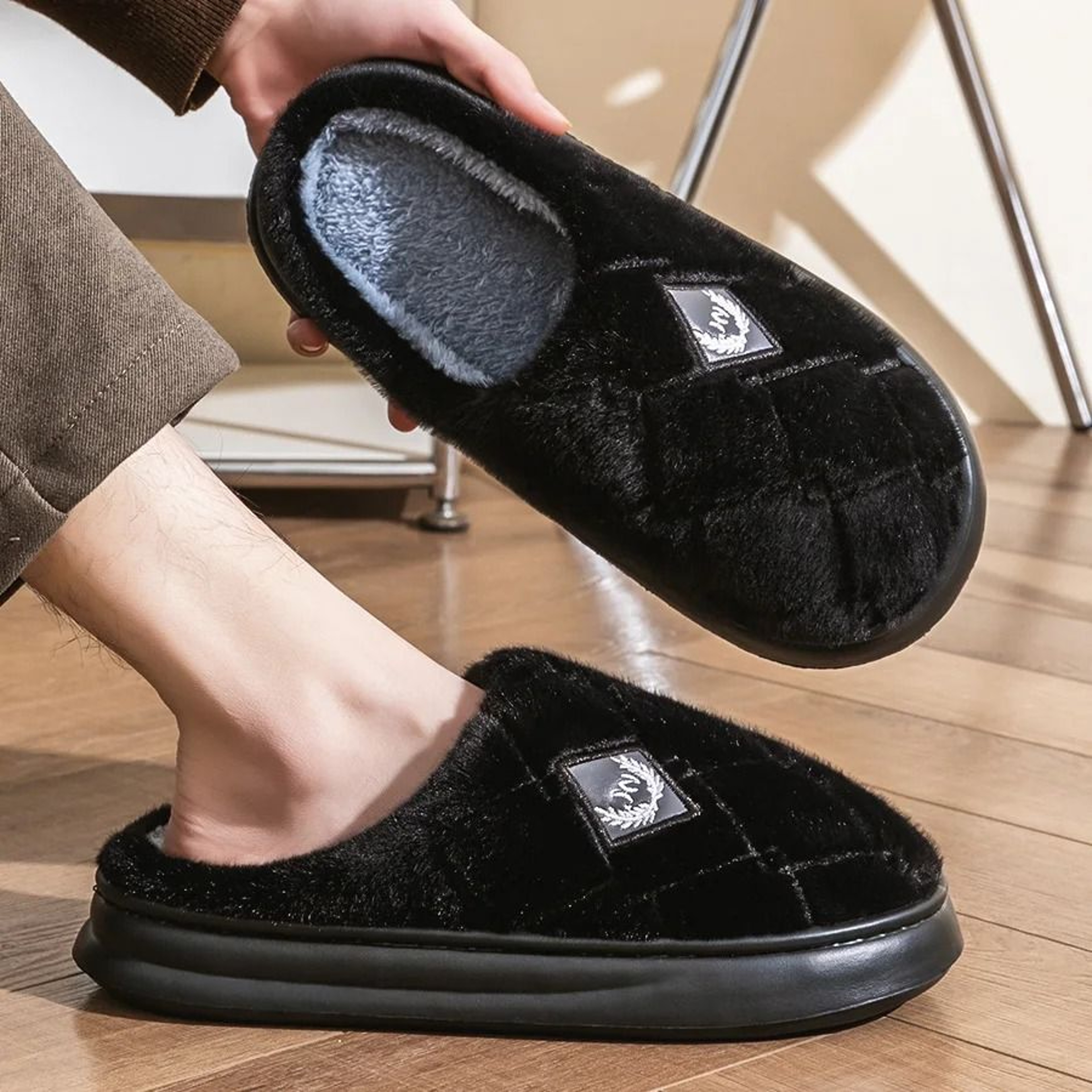 Fur Slippers Men Home EVA Platform Cushion Warm Soft Indoor Living Room Shoes 2