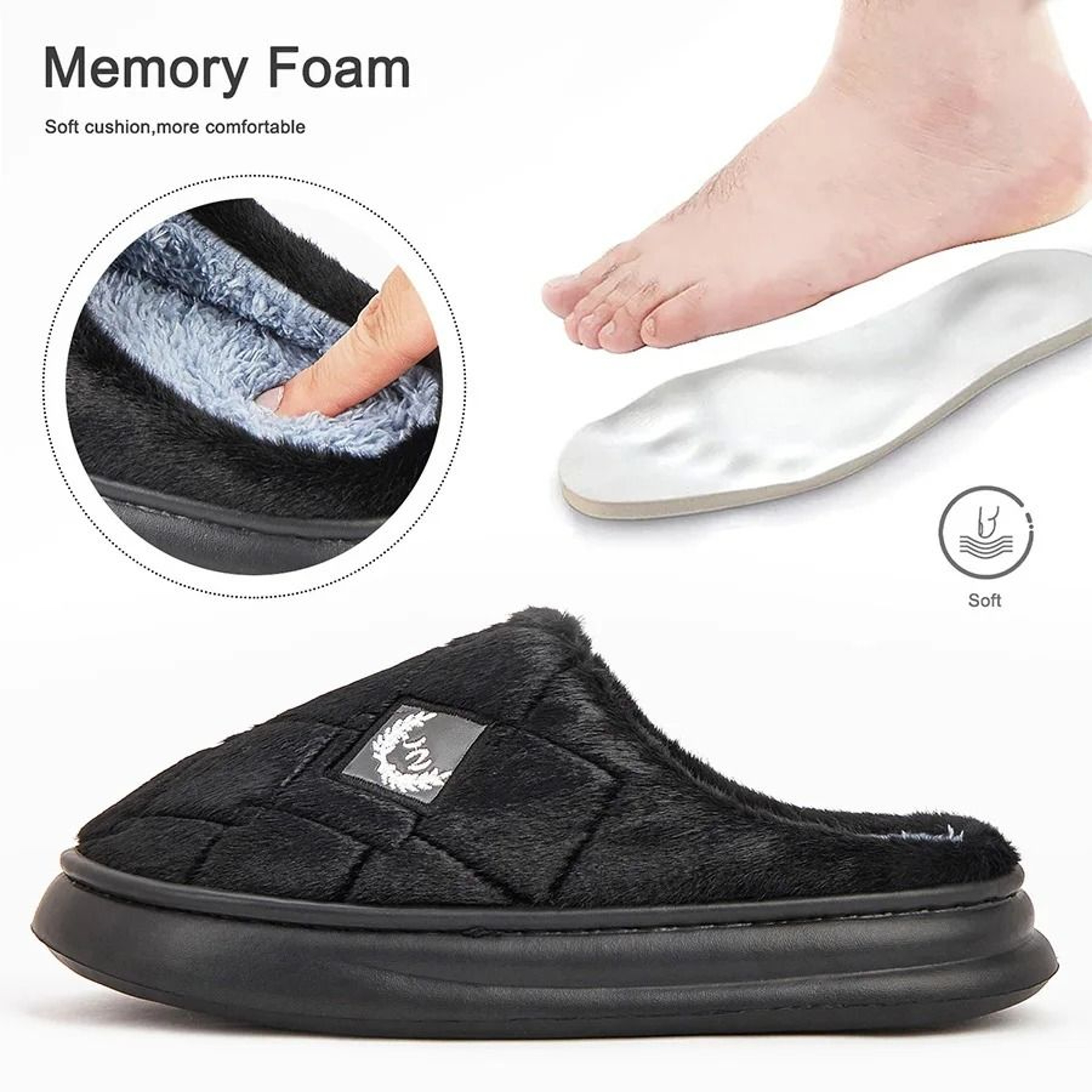 Fur Slippers Men Home EVA Platform Cushion Warm Soft Indoor Living Room Shoes 5