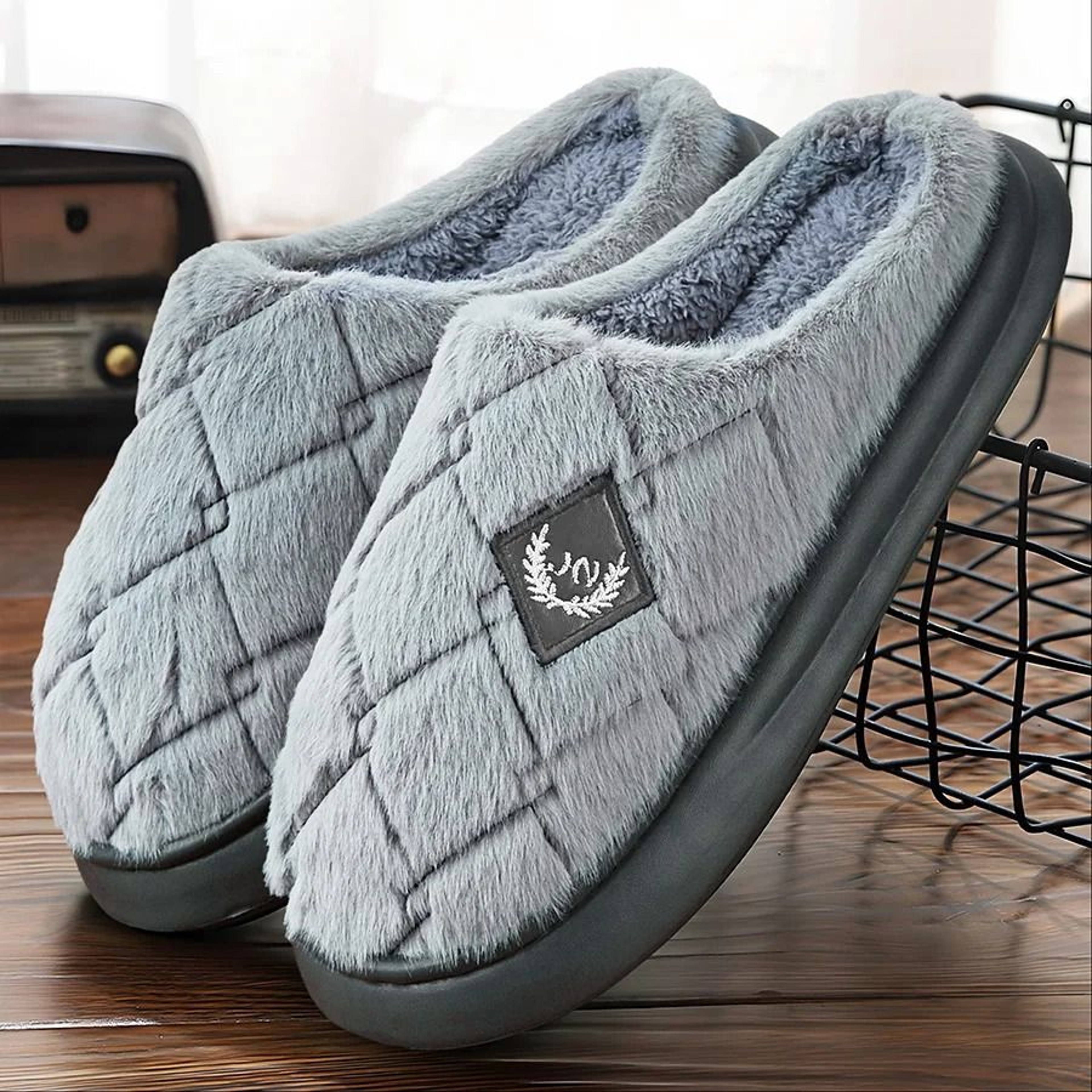 Fur Slippers Men Home EVA Platform Cushion Warm Soft Indoor Living Room Shoes 7