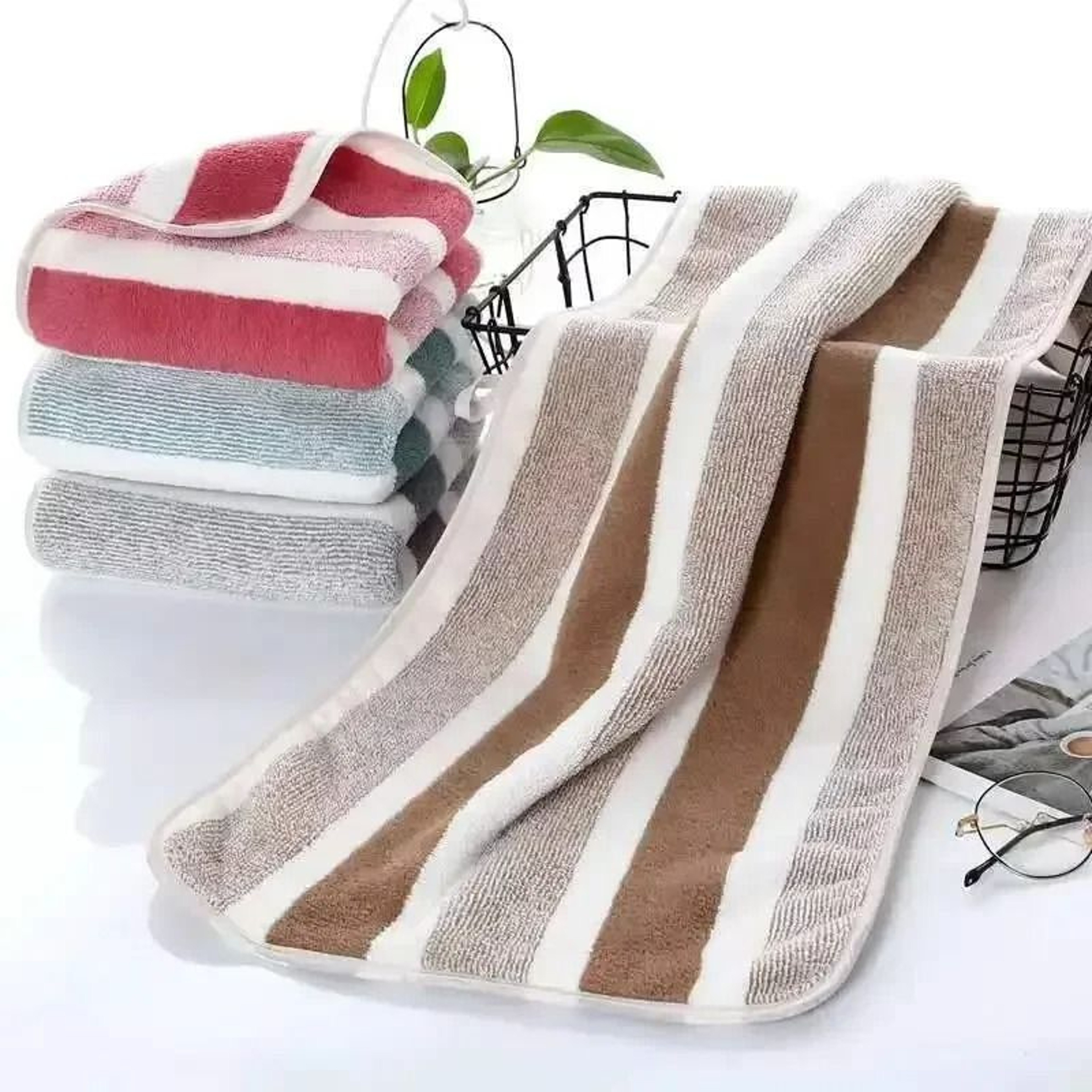 Striped Pattern Quick Dry Soft Towel Set For Bathroom And Face Care 2