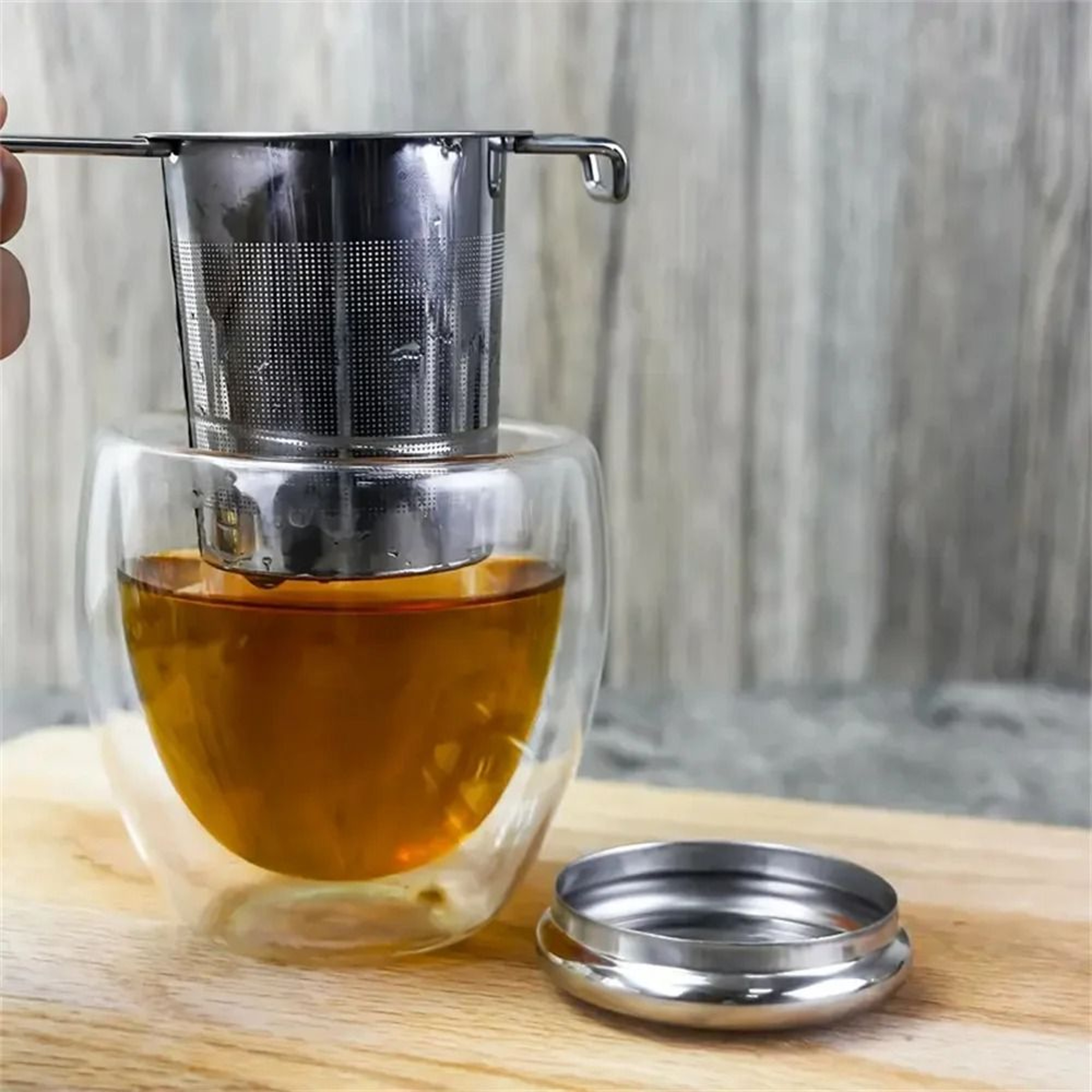 Premium Stainless Steel Tea Filter With Extended Folding Handle And Lid 5
