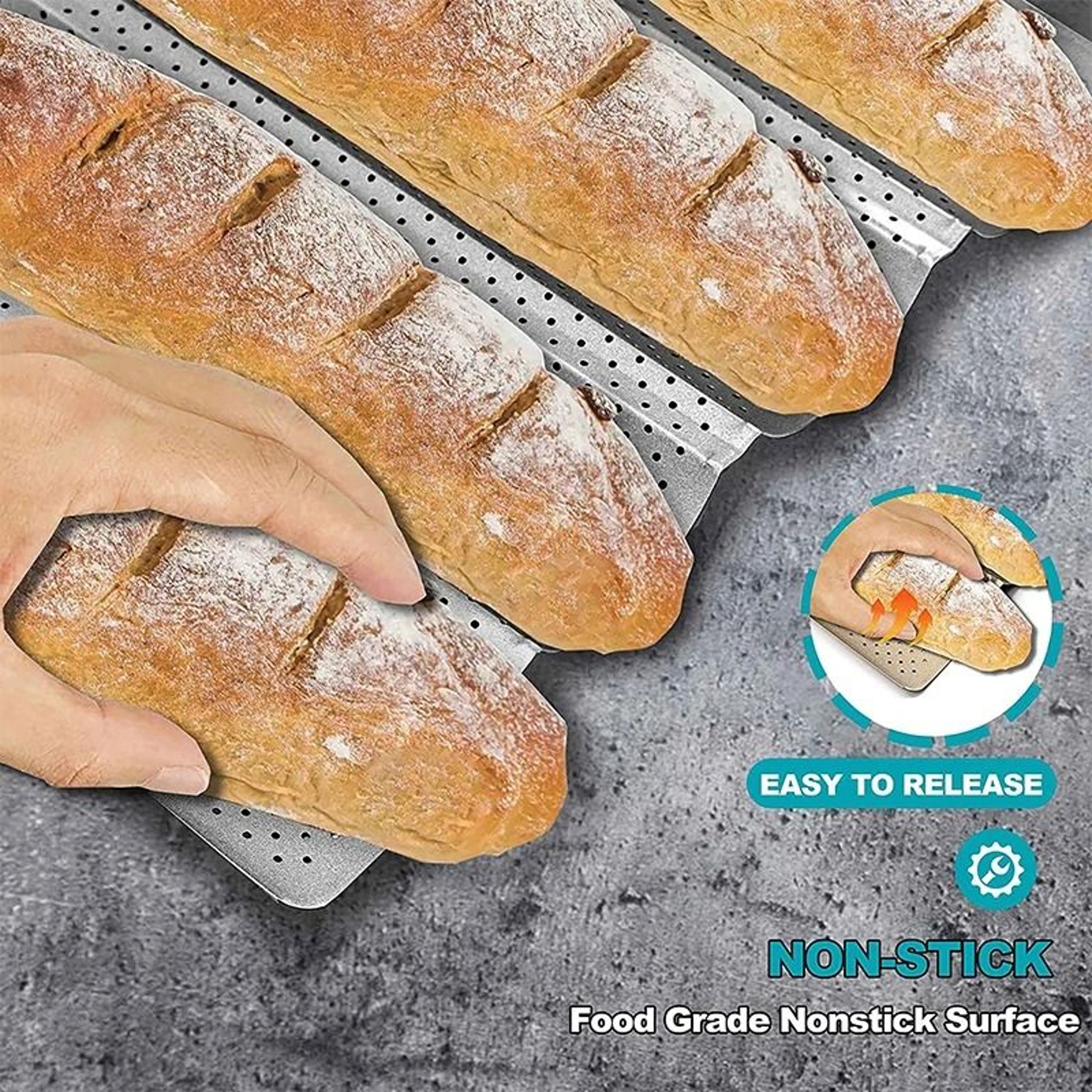 Nonstick Carbon Steel French Bread Baking Pan 4 Wave Baguette Tray 5