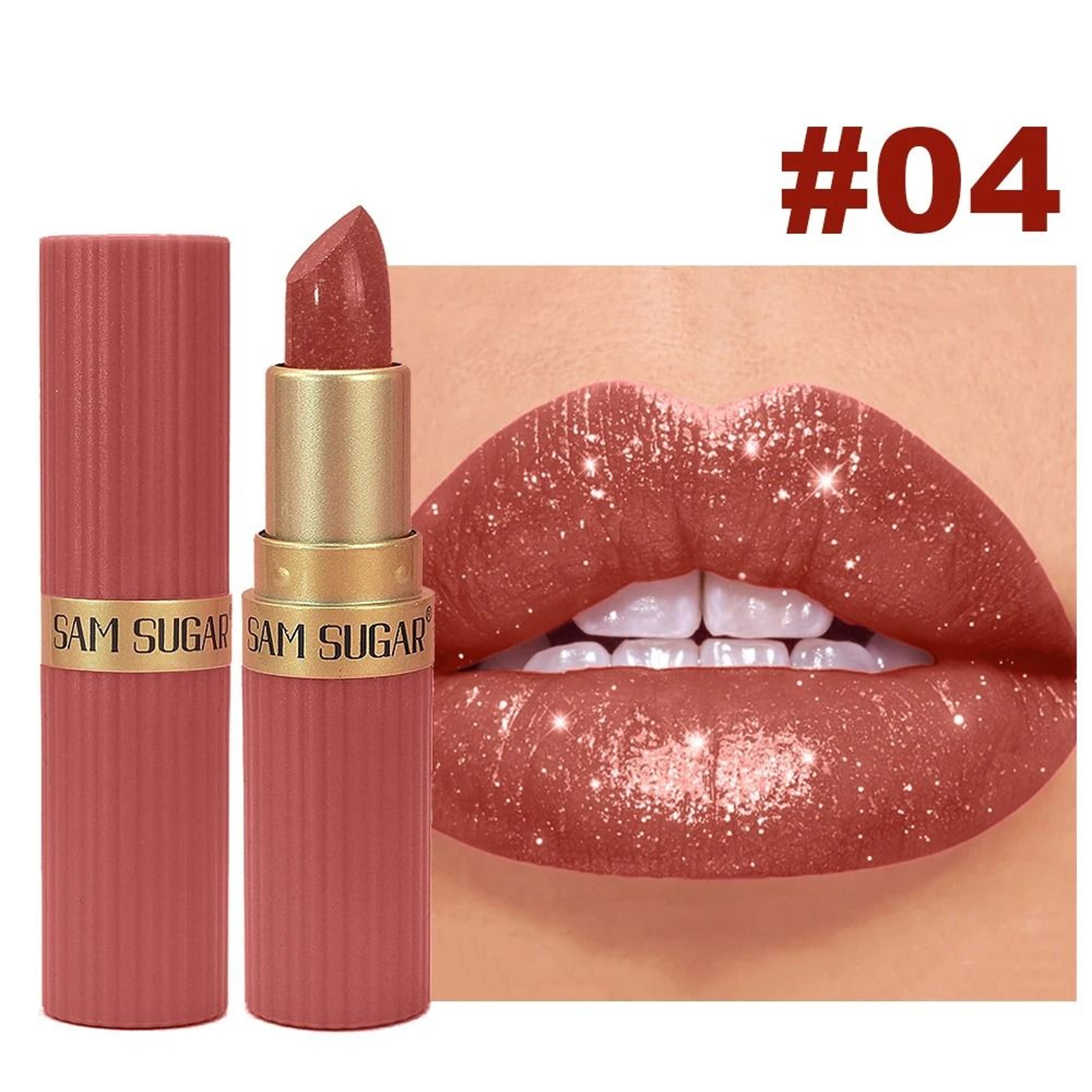 Long Lasting Matte Velvet Lipstick With Pearlescent Pink Glitter Shimmer Finish 6