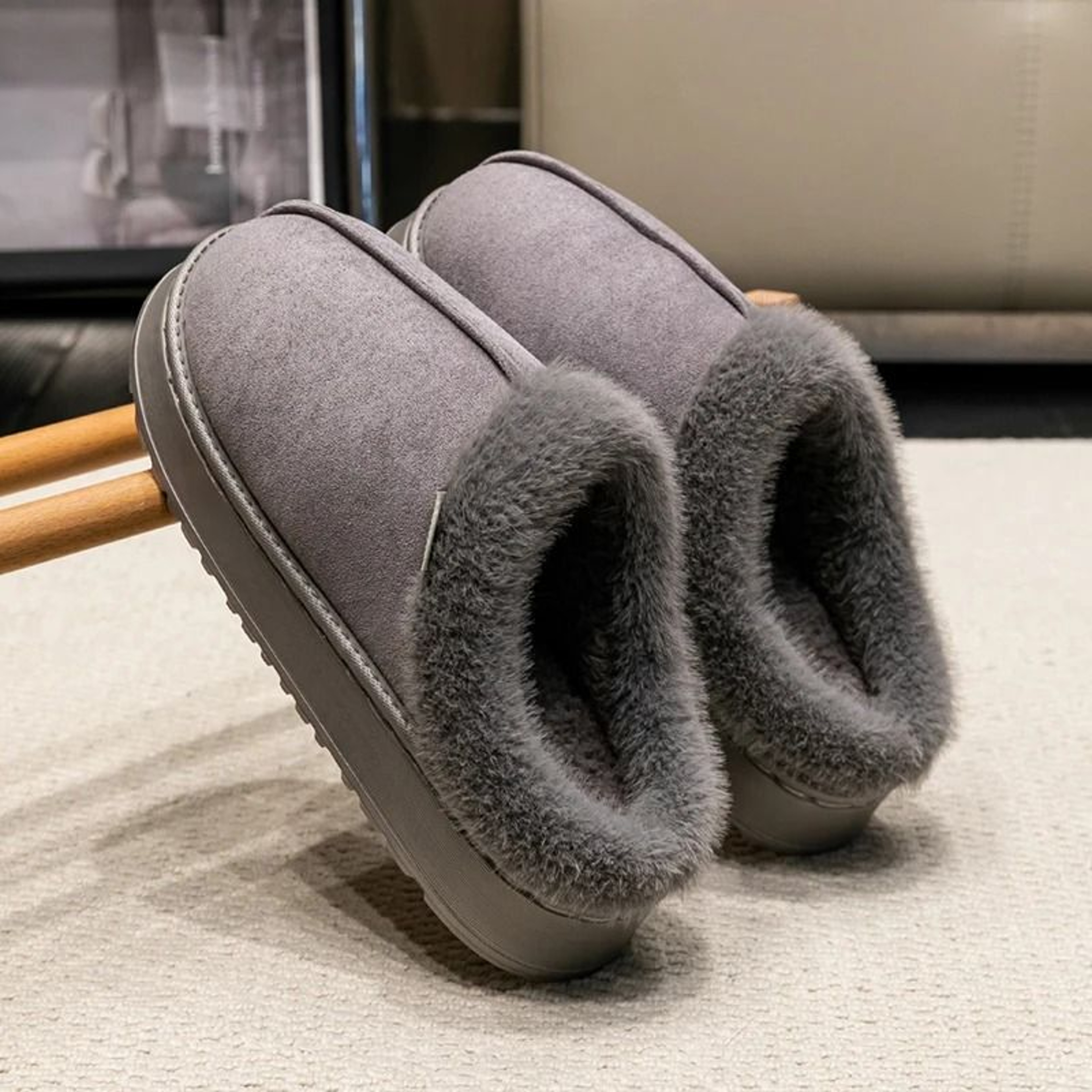 New Fluffy Mens Slippers Winter With Thick Sole For Indoor Anti Slip And Warmth At Home With Fur Li 1