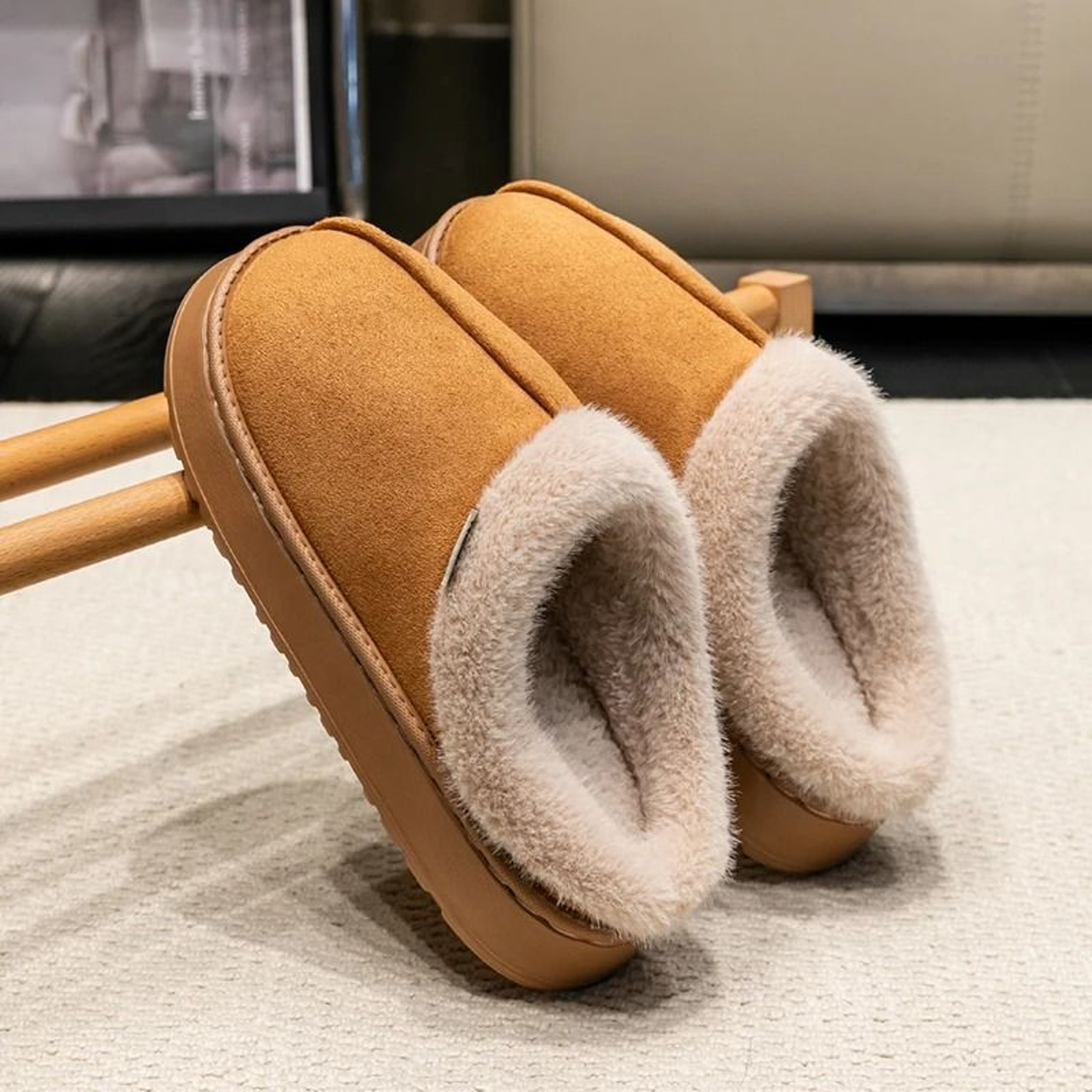 New Fluffy Mens Slippers Winter With Thick Sole For Indoor Anti Slip And Warmth At Home With Fur Li 6