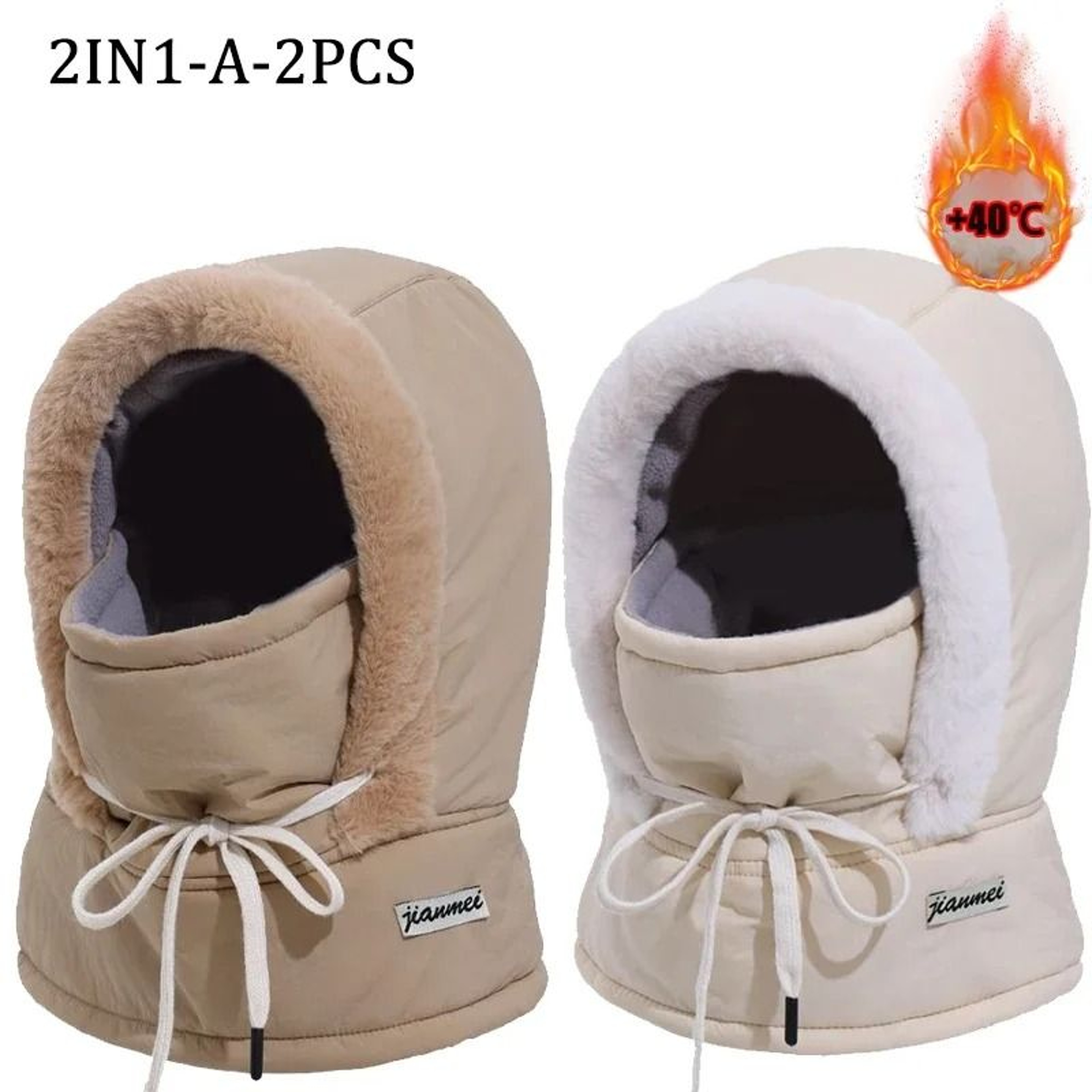 Cold Weather Thermal 3 In 1 Scarf Winter Windproof Hood Hat With Plush Neck Warmer 10