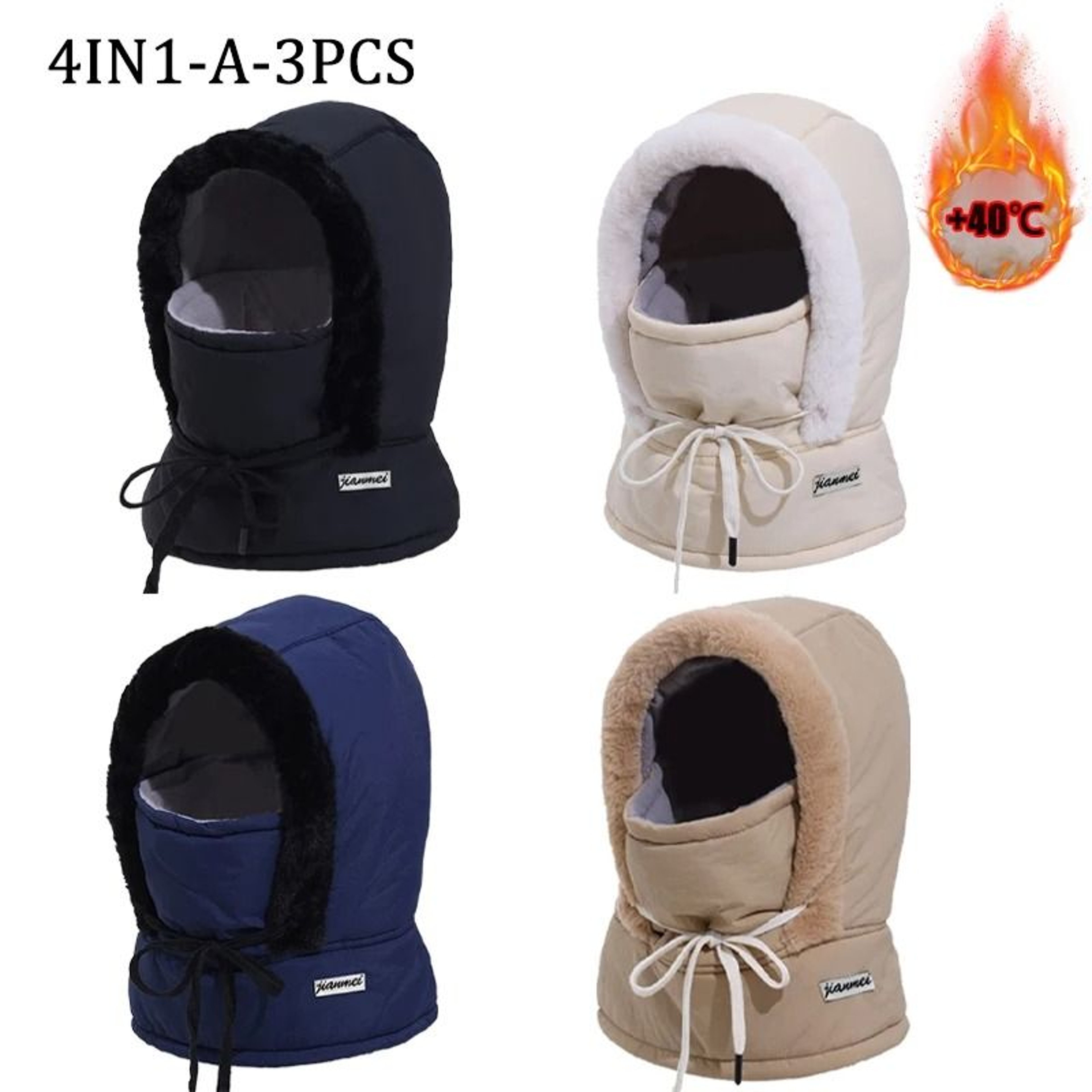 Cold Weather Thermal 3 In 1 Scarf Winter Windproof Hood Hat With Plush Neck Warmer 17