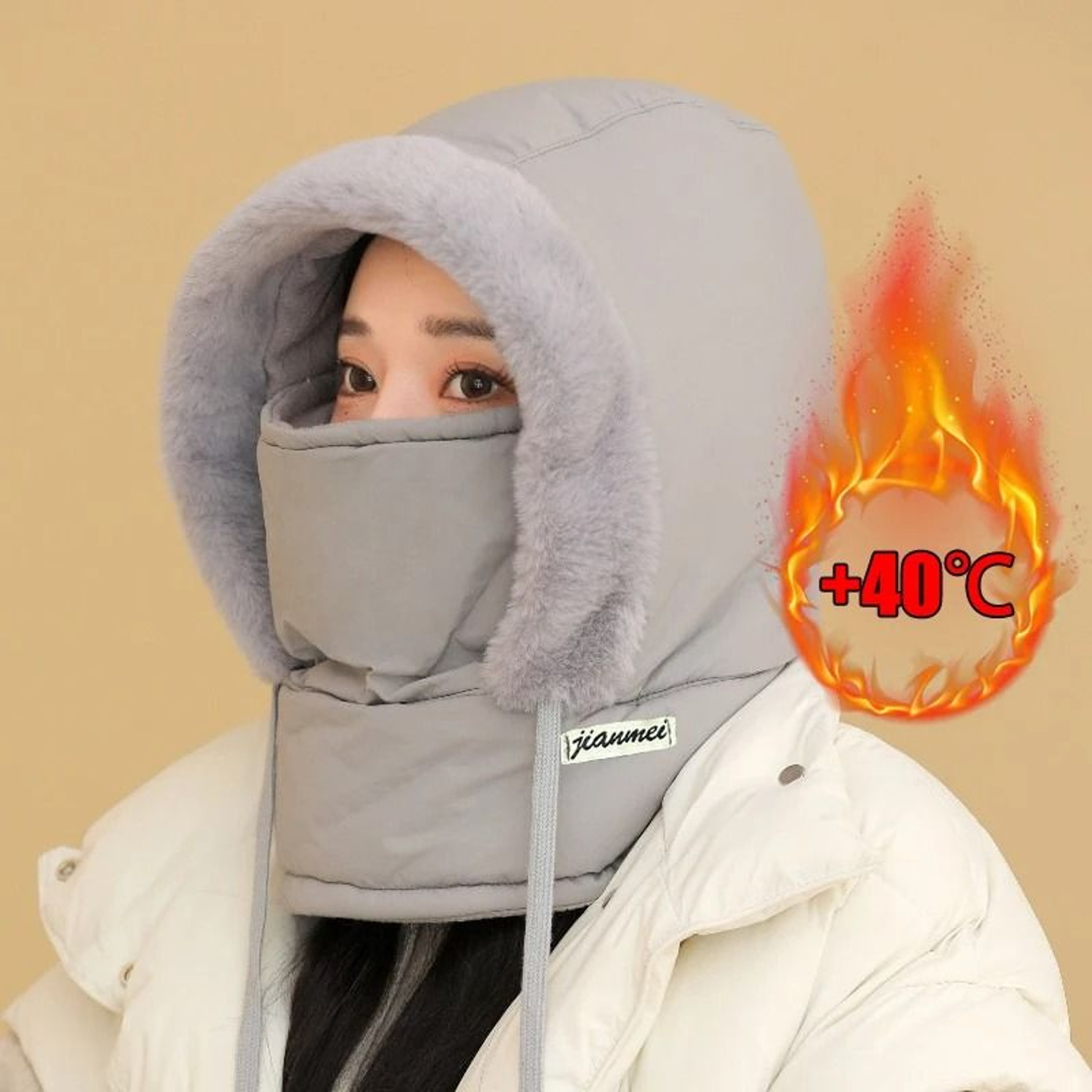 Cold Weather Thermal 3 In 1 Scarf Winter Windproof Hood Hat With Plush Neck Warmer 5