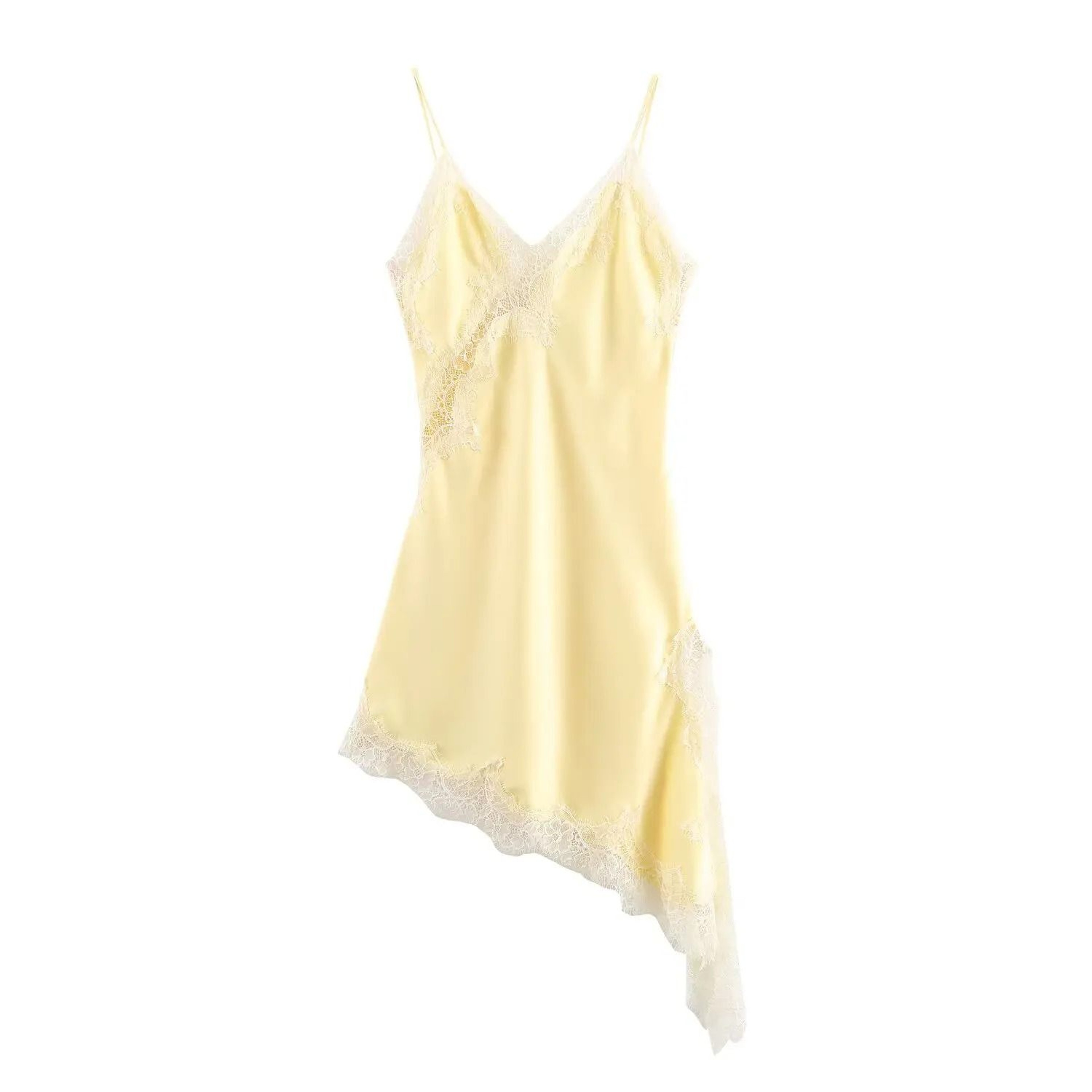 Women Fashion Sexy V Neck Lace Elegant Halter Dress Asymmetric Hem 10