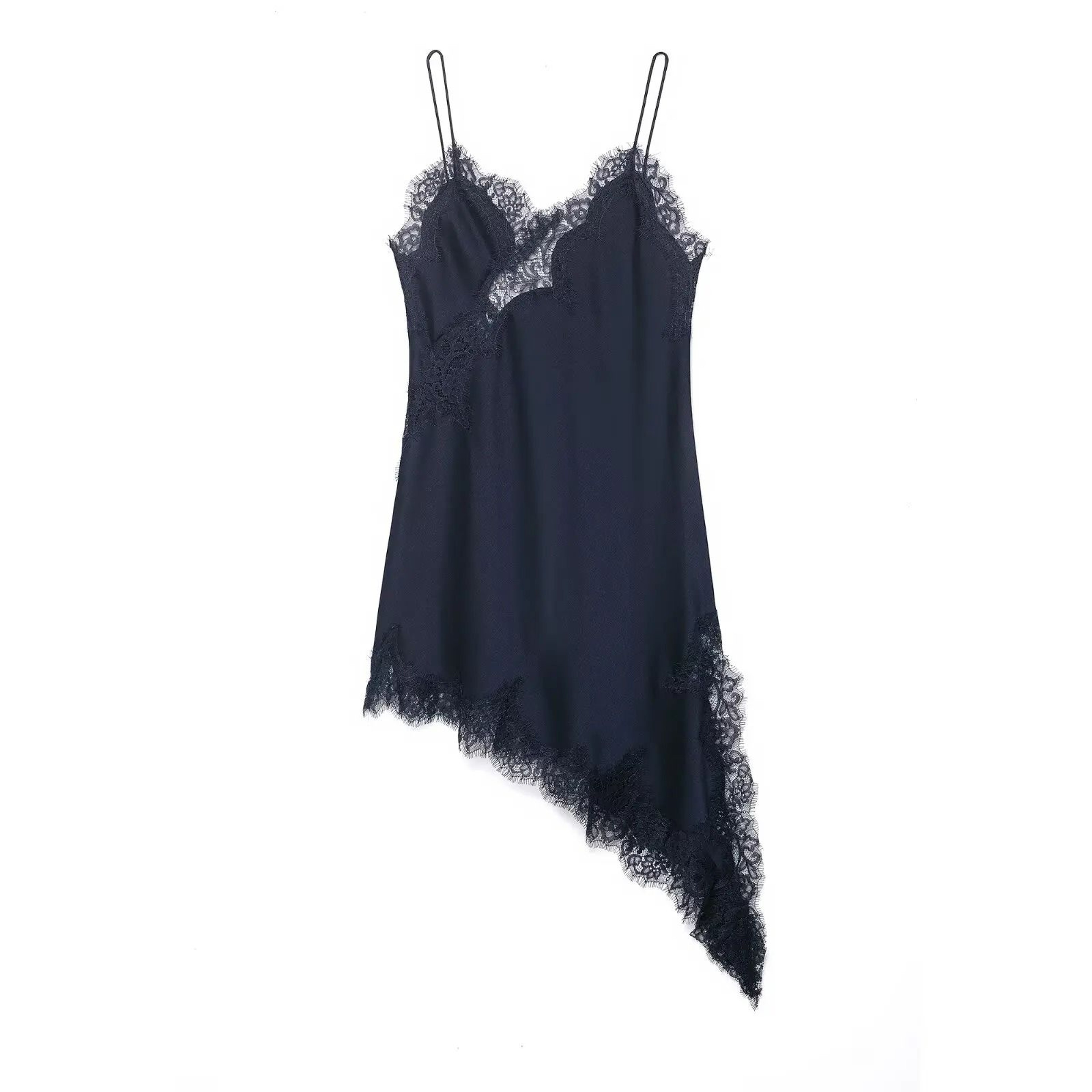 Women Fashion Sexy V Neck Lace Elegant Halter Dress Asymmetric Hem 13