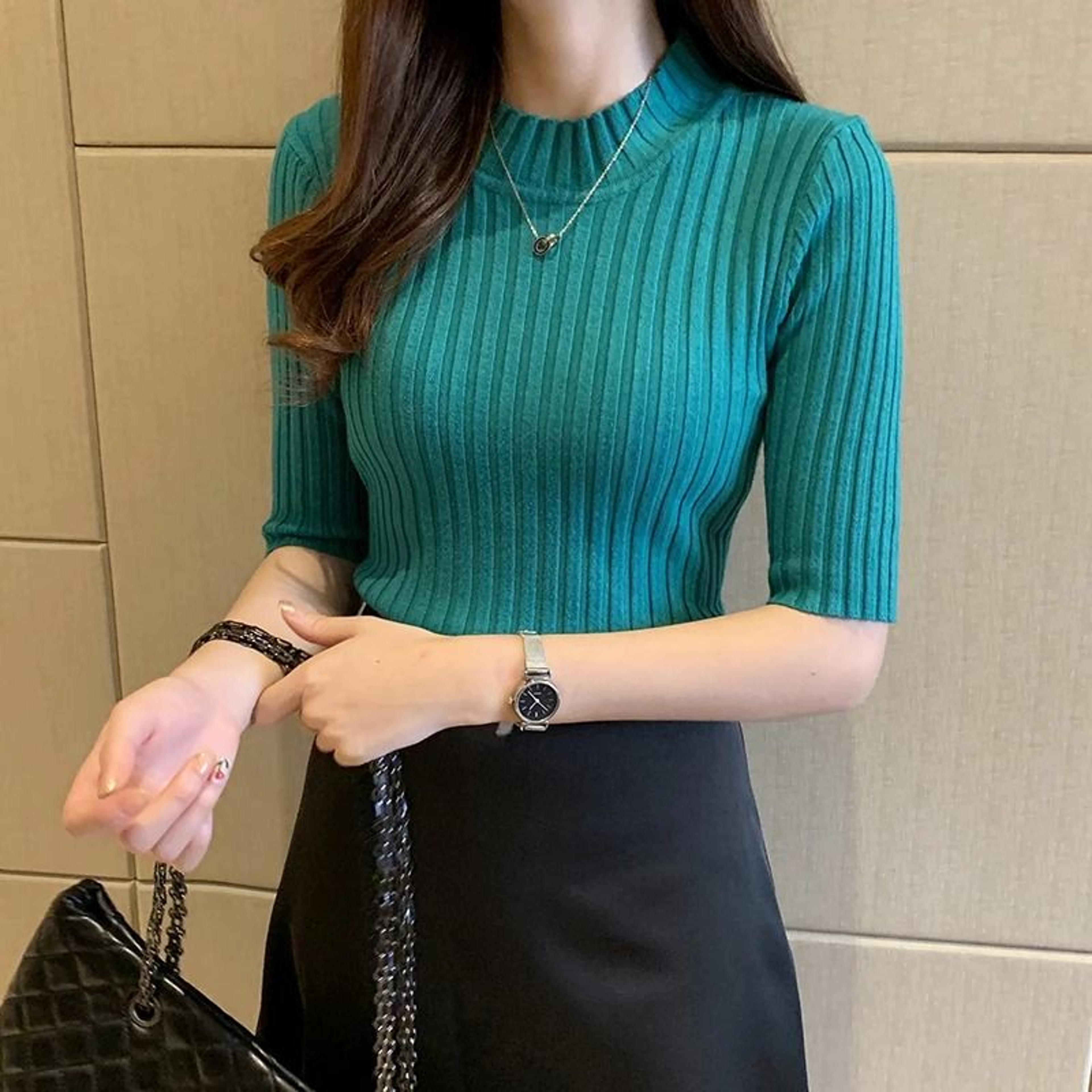 Womens Summer Knit Short Sleeve Blouse Soft Stretch Pullover Top 7