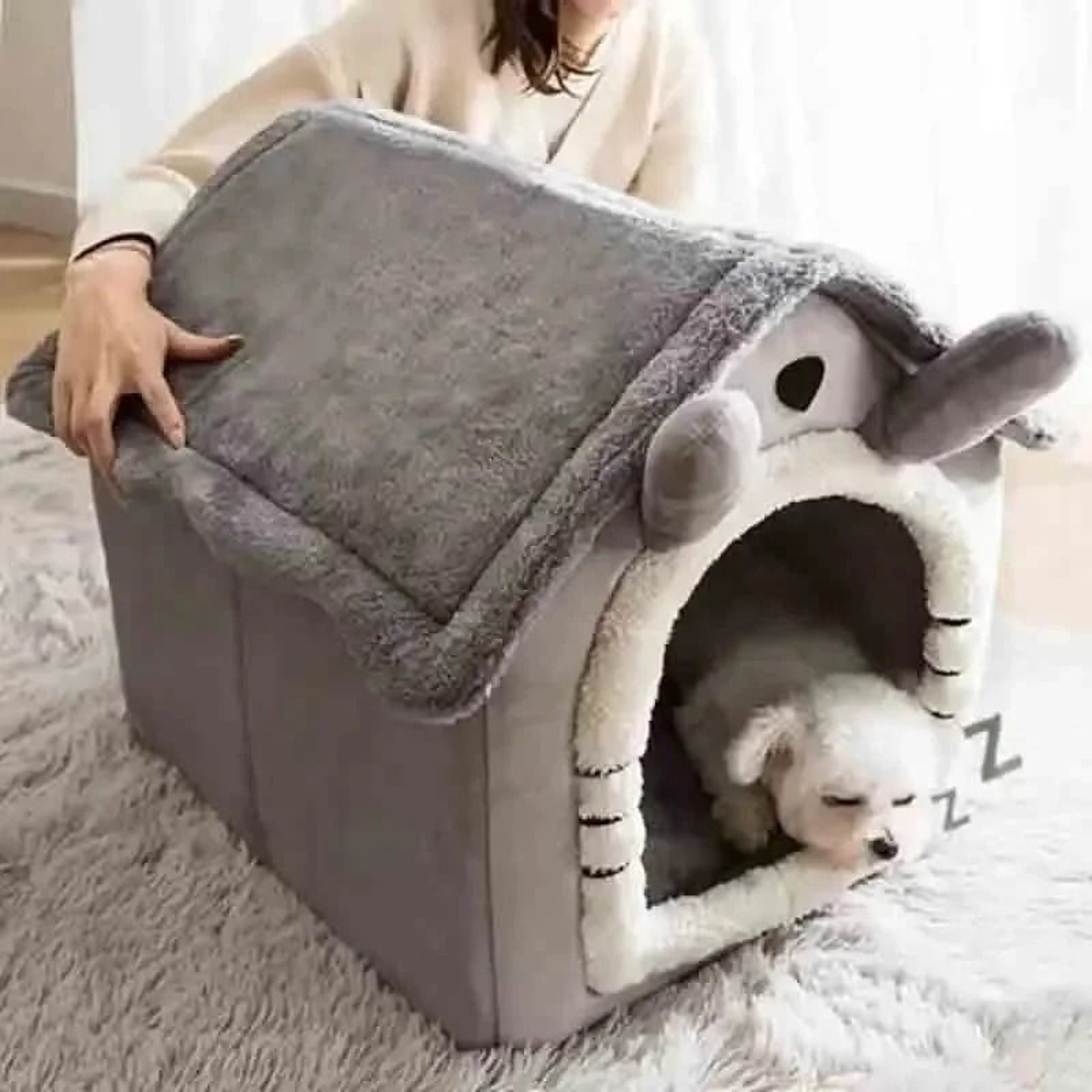 Indoor Warm Dog House Soft Pet Bed Tent With Removable Cushion 1
