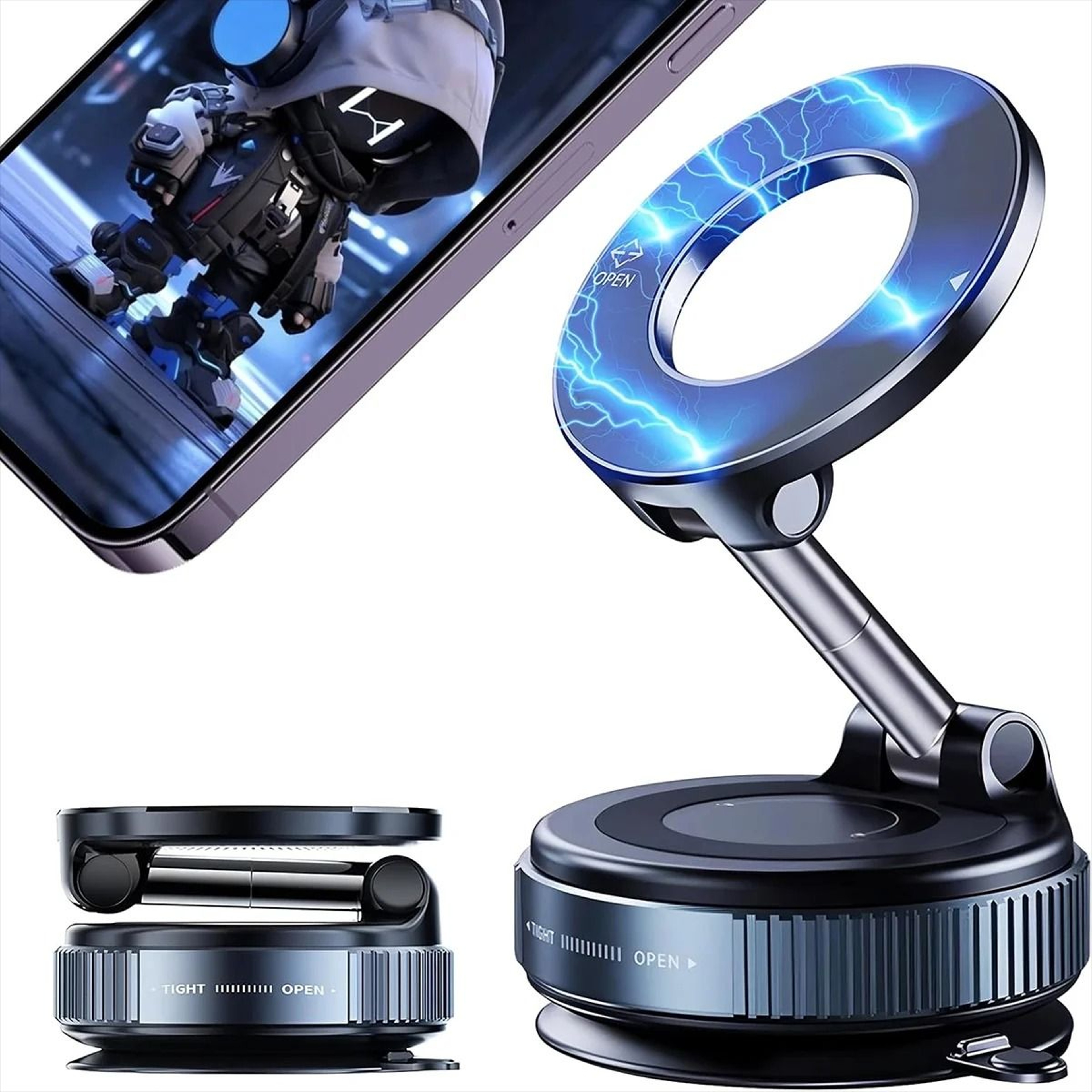 Foldable Vacuum Magnetic Phone Holder With Strong Grip And 360 Degree Rotation For Hands Free Use O 6