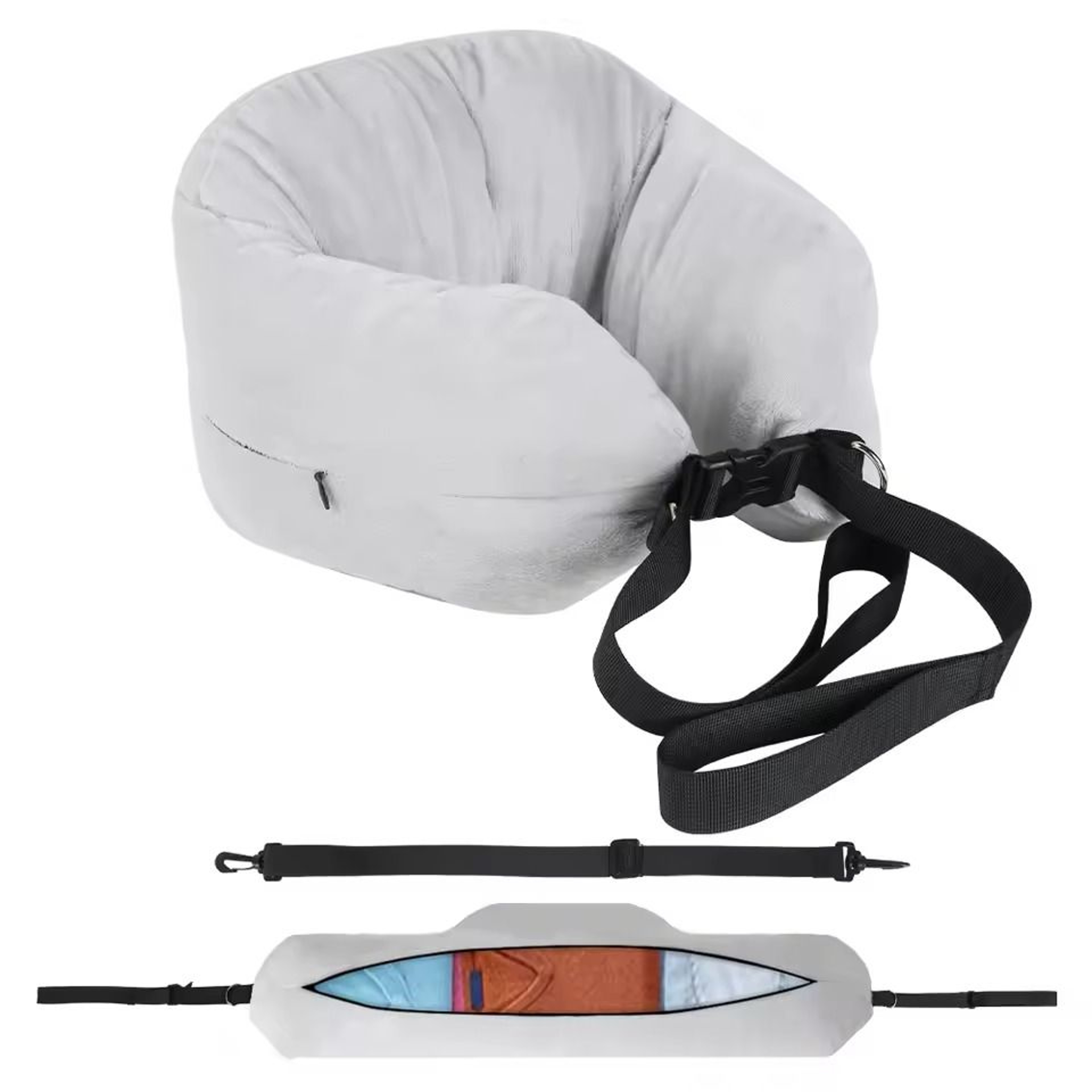 Travel Neck Pillow With Fillable Clothing Pillowcase And Velvet Cover 9