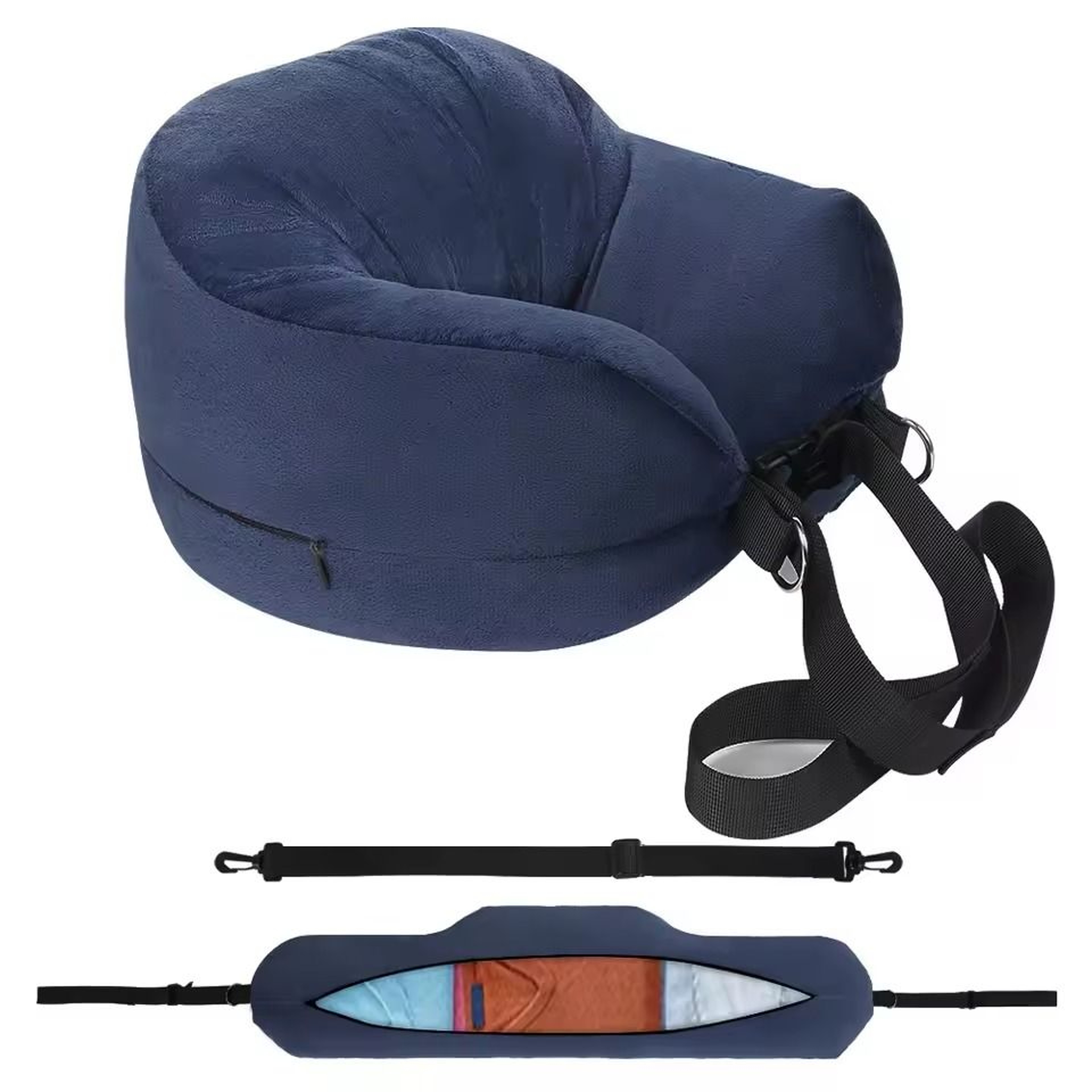 Travel Neck Pillow With Fillable Clothing Pillowcase And Velvet Cover 8