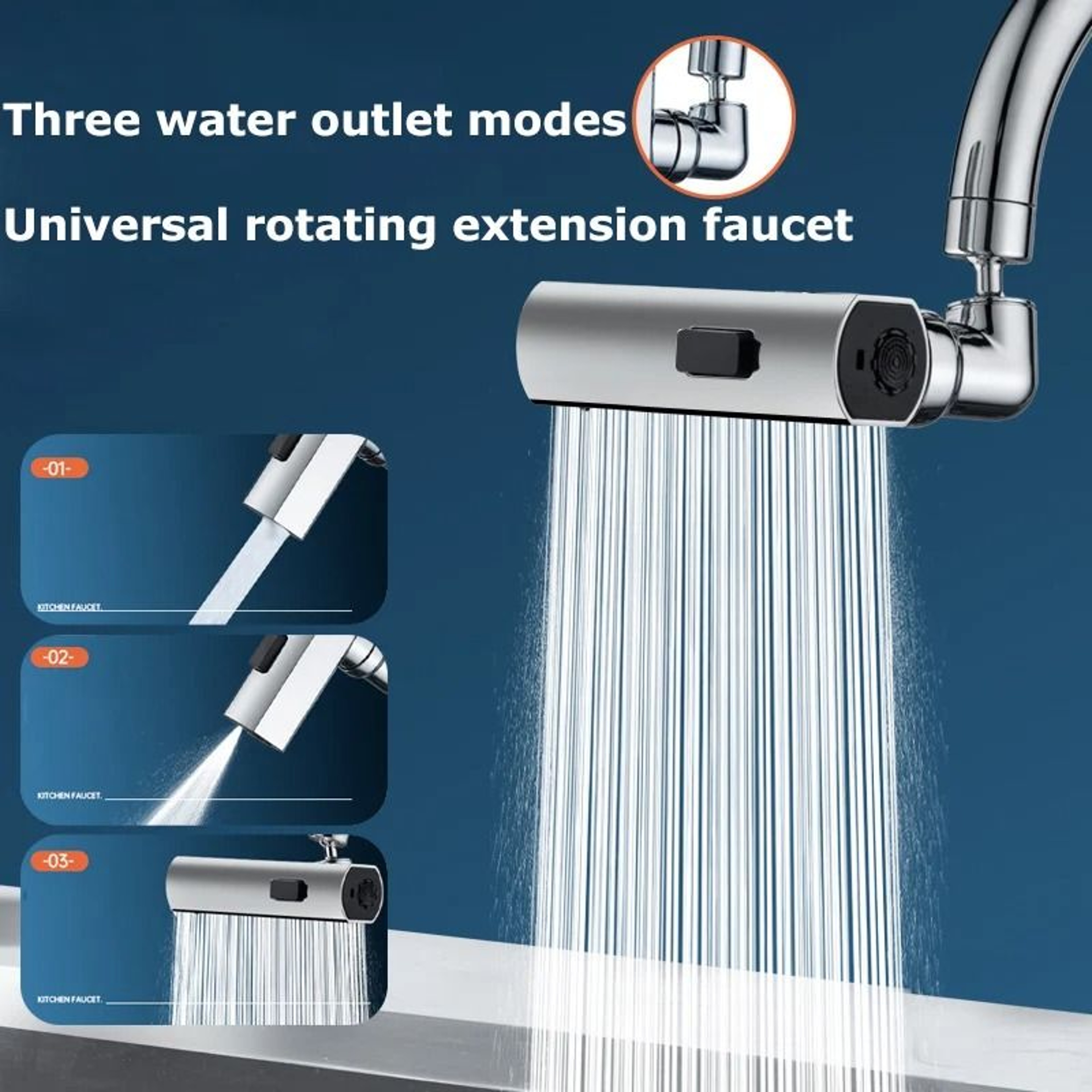 Three Mode Swivel Extension Faucet Nozzle With Splash Proof Waterfall Flow For Kitchen Sinks 1