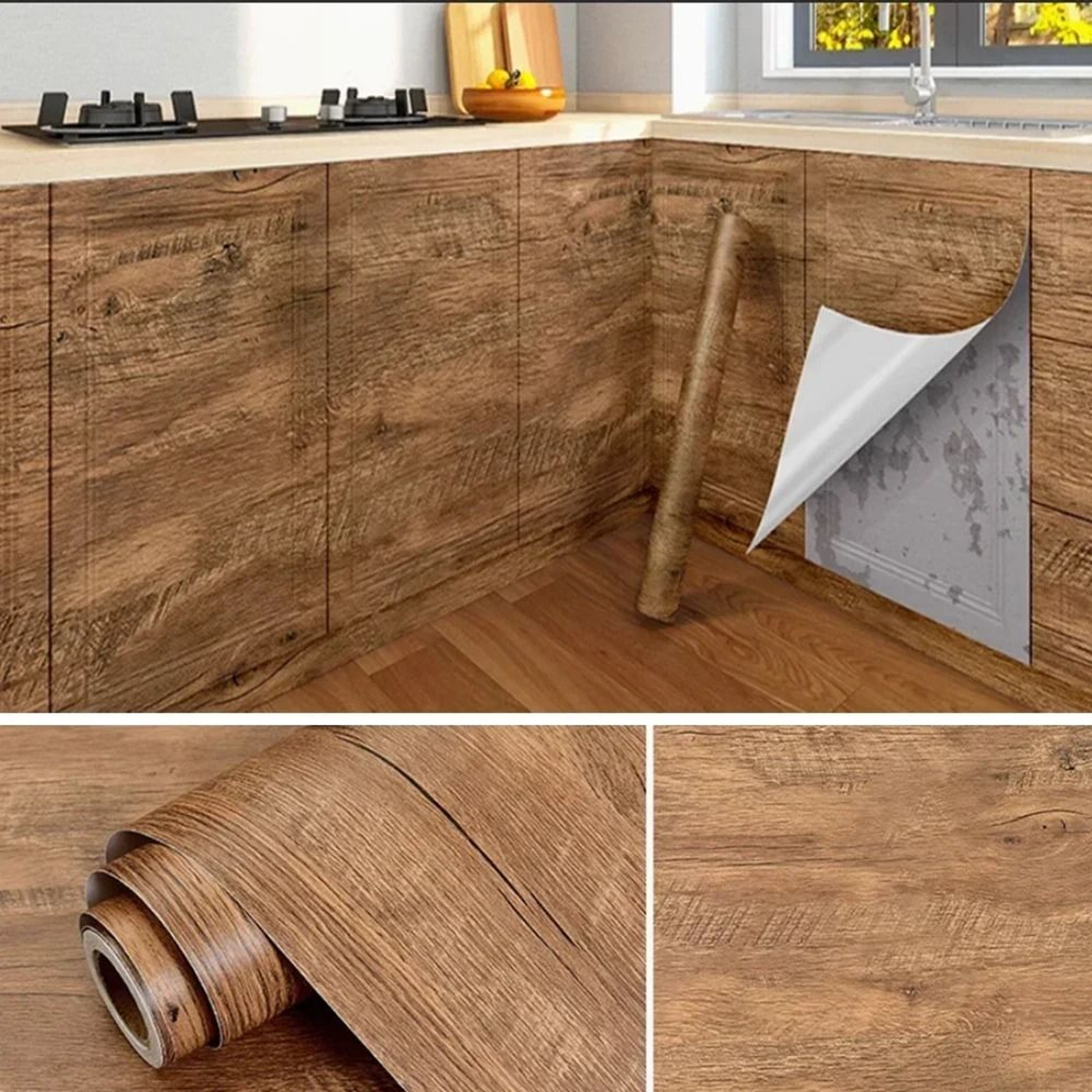 Wide Peel And Stick Wood Grain Vinyl Flooring Roll 4