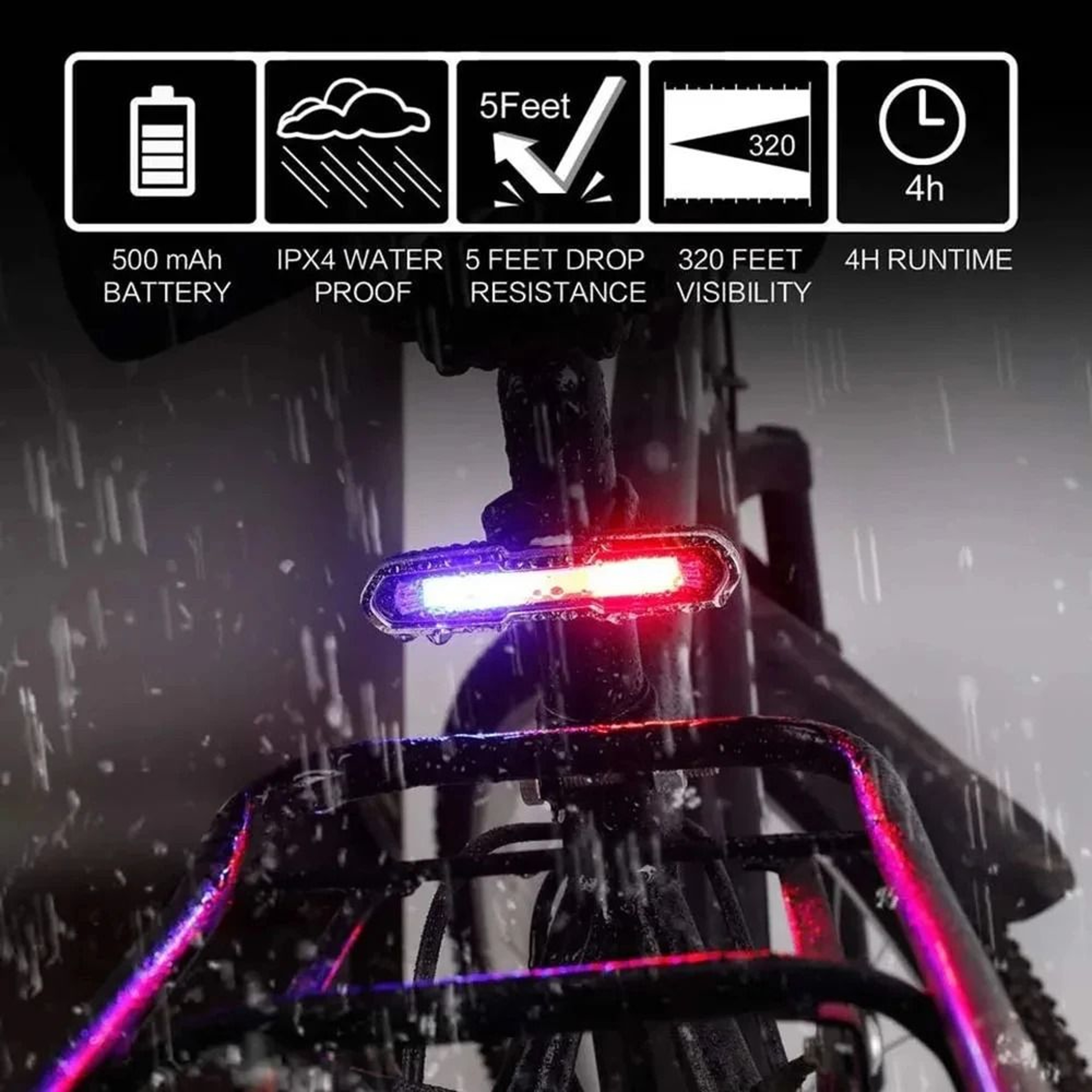 Bike Light Taillight LED Ultra Bright USB Charging Safety Warning Bicycle Rear Light 4