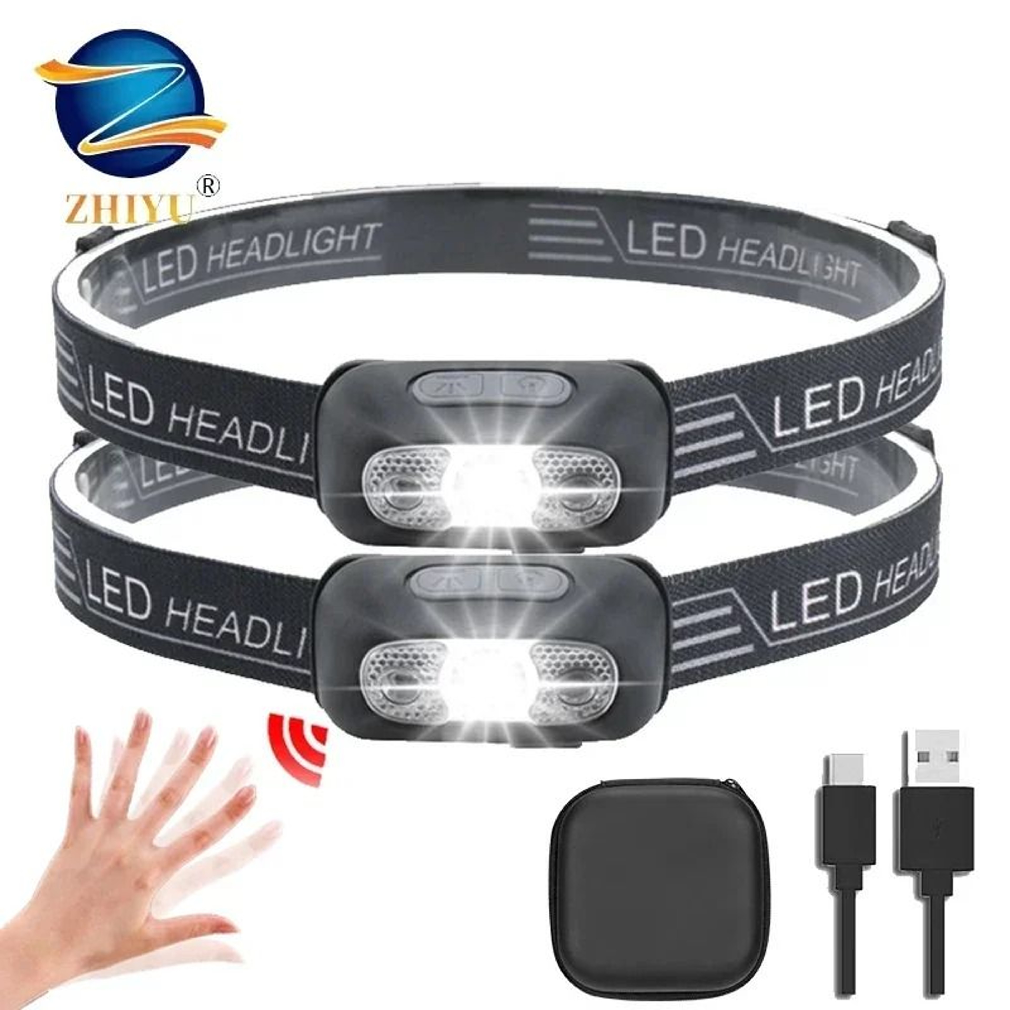 Mini LED Headlamp With Wave Sensor And USB Rechargeable Battery 0