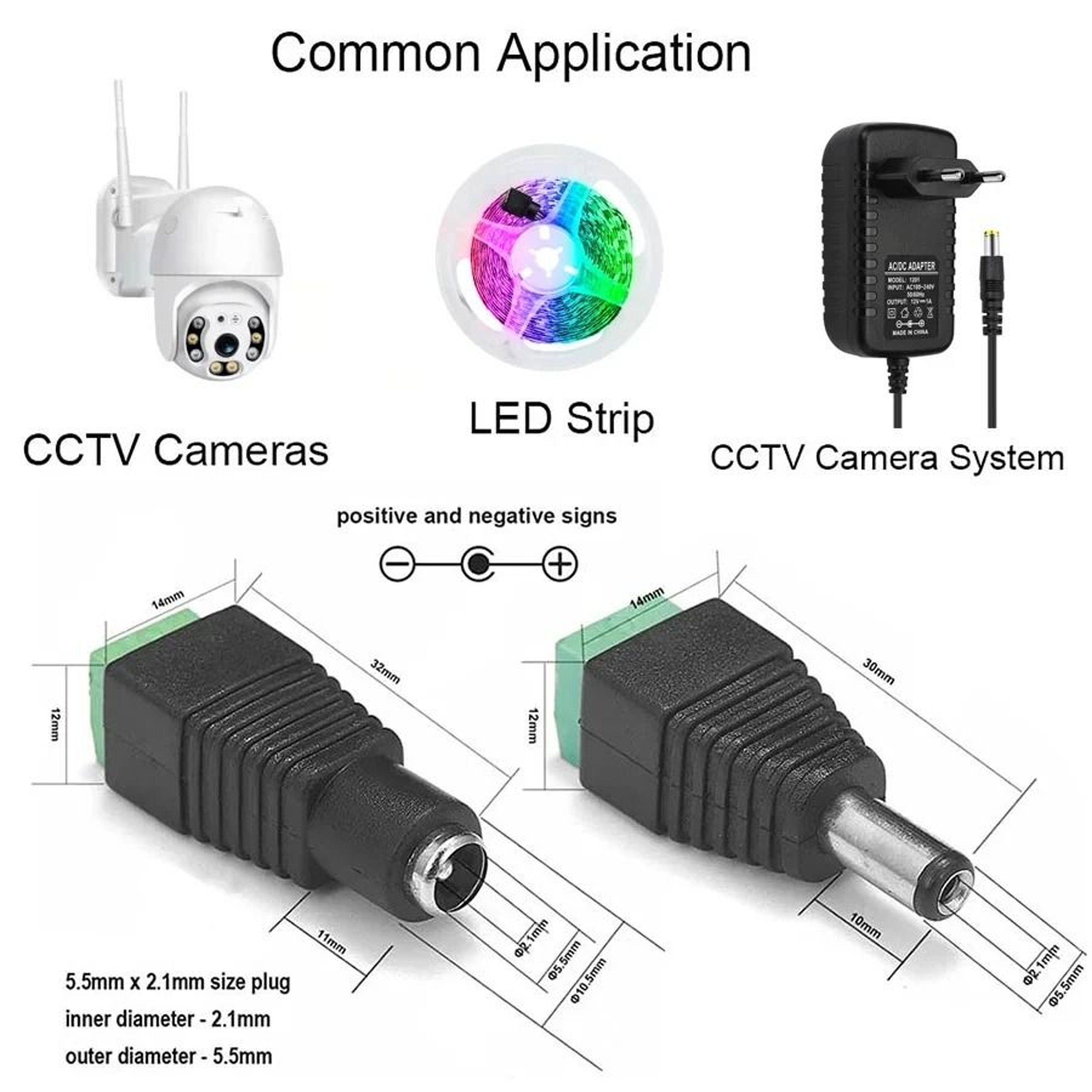 DC 12V Male And Female Power Plug Connector Set 55mm X 21mm 1